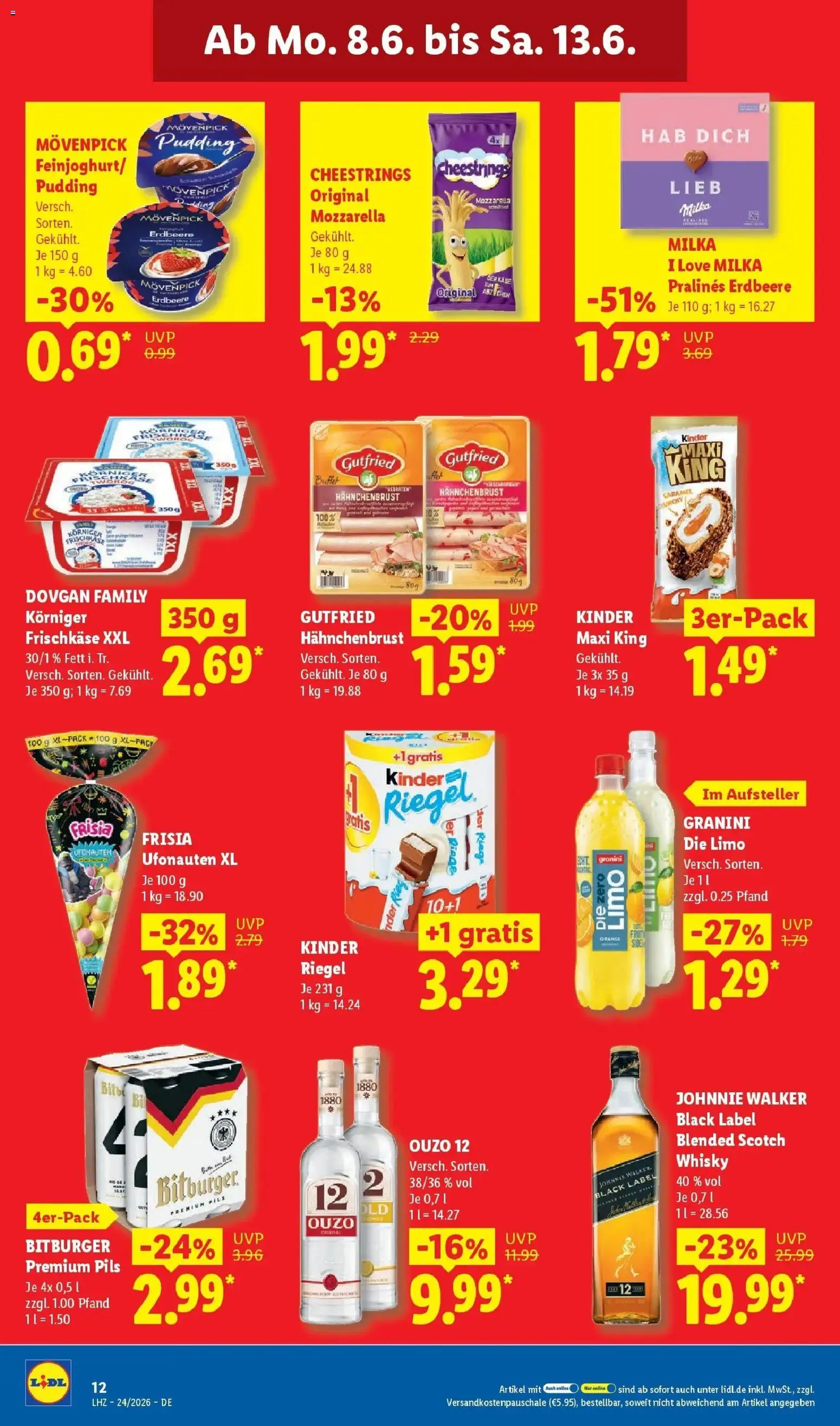 Lidl Prospekt Senftenberg – gültig ab 08.06.2026 | Seite: 20 | Produkte: Bitburger, Käse, Frischkase, Johnnie walker