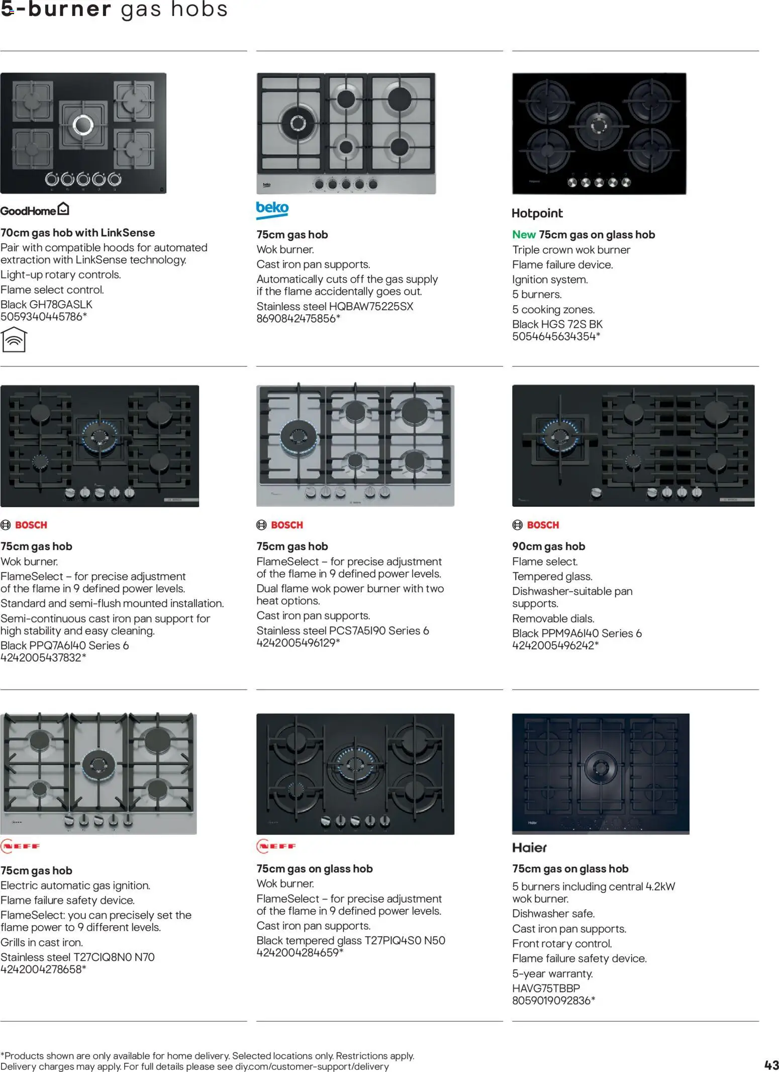 {H1} | Page: 43 | Products: Gas hobs, Hob, Dishwasher, Iron