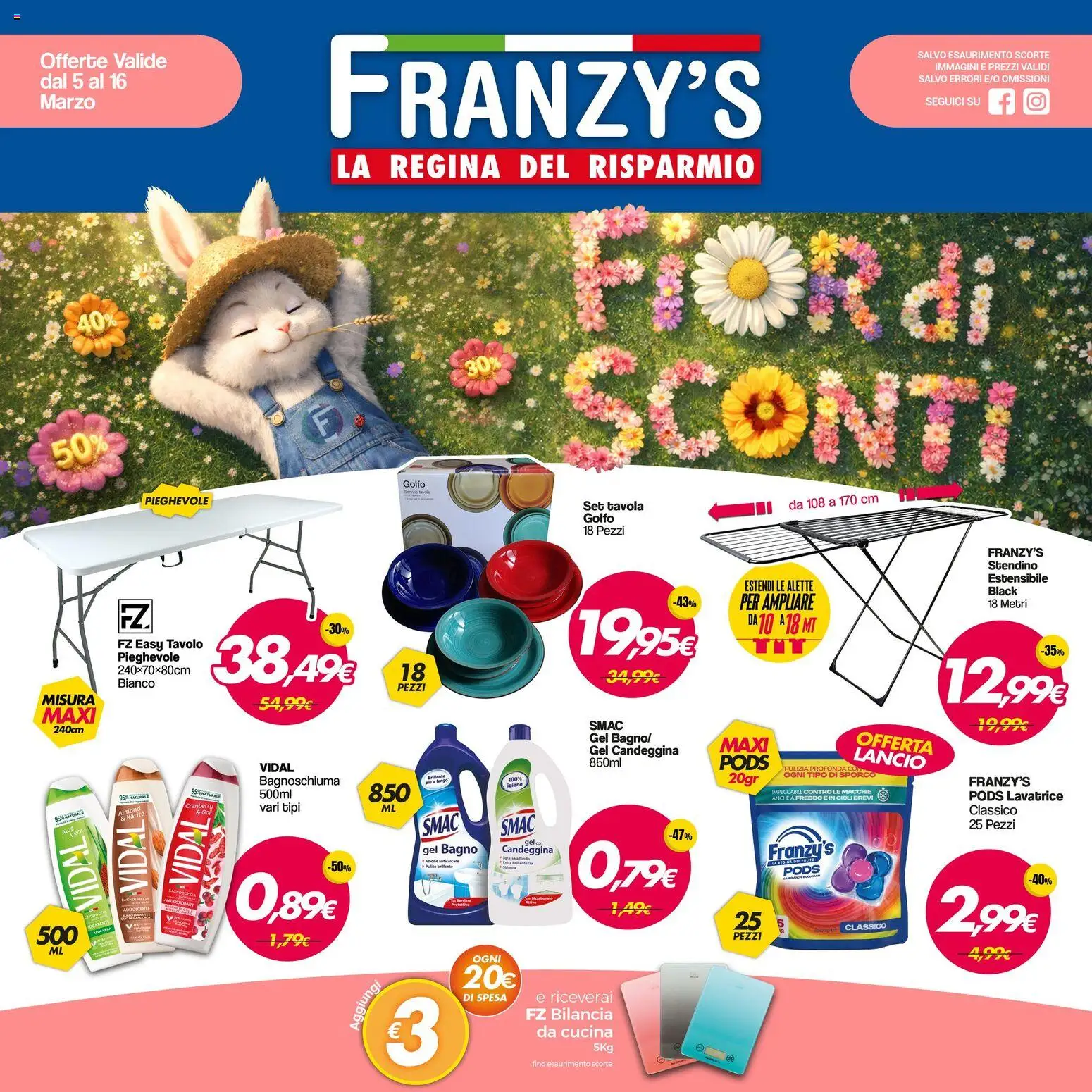 Volantino Franzy's del 05.03.2026 | Pagina: 1 | Prodotti: Candeggina, Lavatrice, Stendino, Bagno