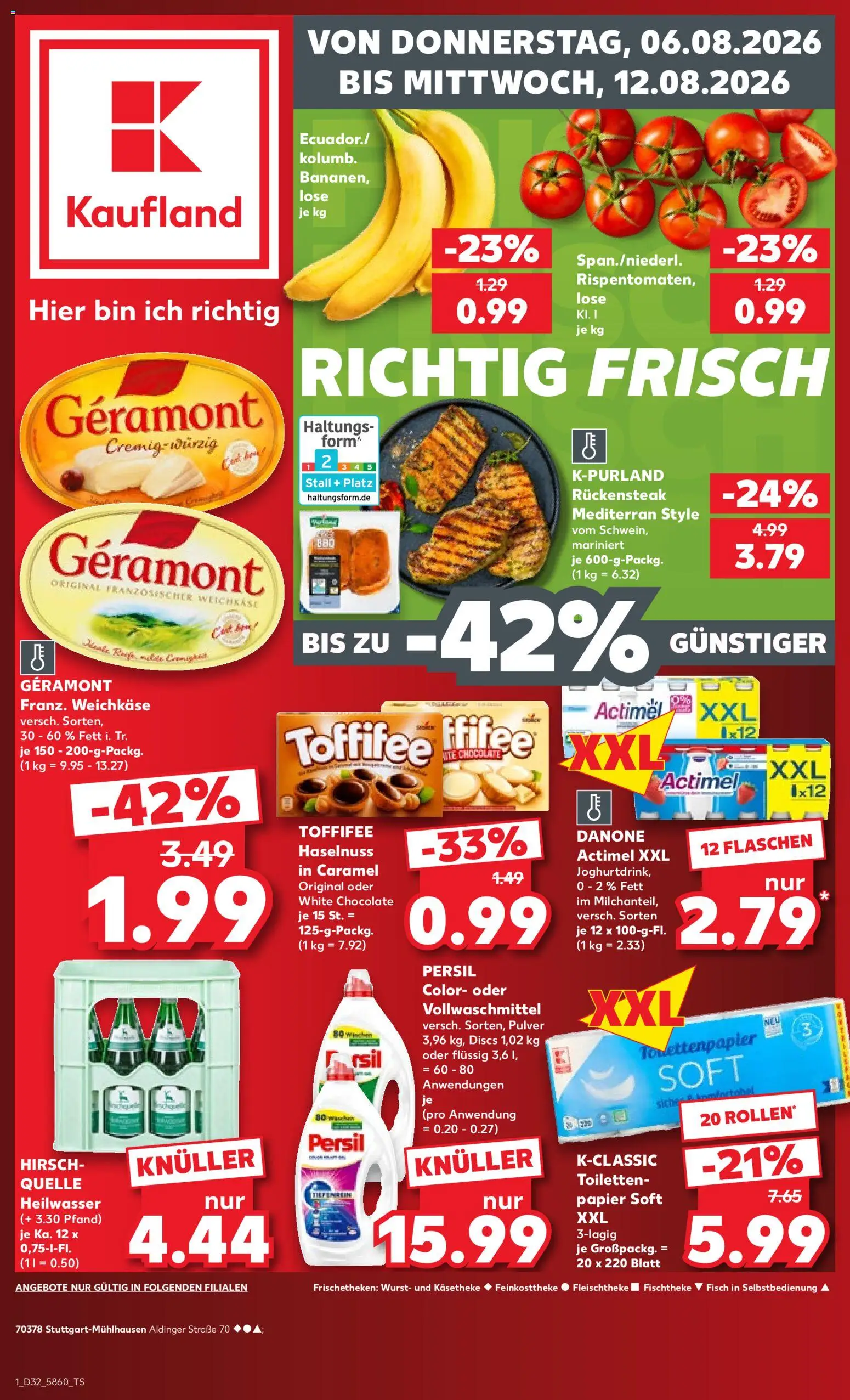 Kaufland Prospekt Stuttgart – gültig ab 06.08.2026 | Seite: 1 | Produkte: Geramont, Actimel, Toffifee, Persil