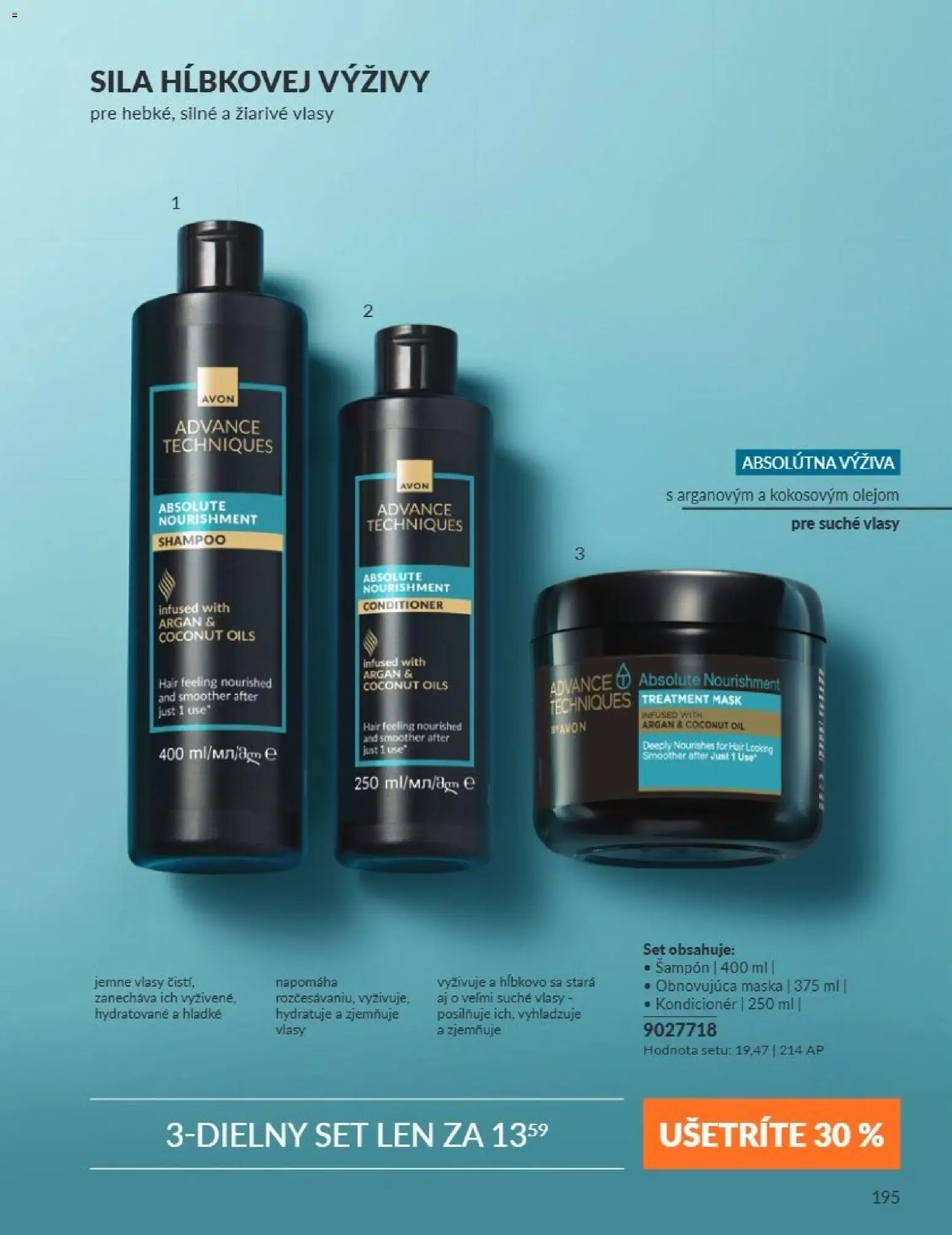 Nové Avon akcie – leták je platný od 01.09.2026 | Strana: 195 | Produkty: Šampón, Kondicionér, Maska