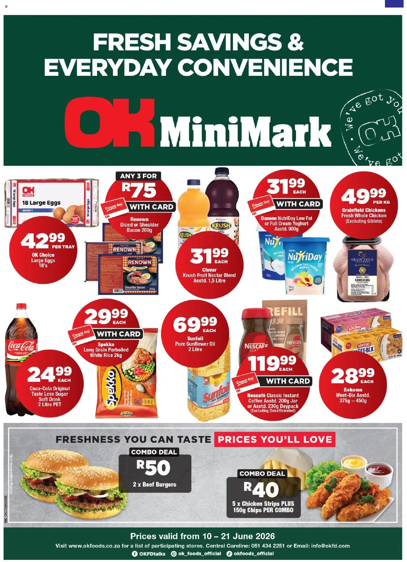 New OK Foods catalogue – valid from 10.06.2026 | Page: 1 | Products: Yoghurt, Oil, Chicken, Bacon