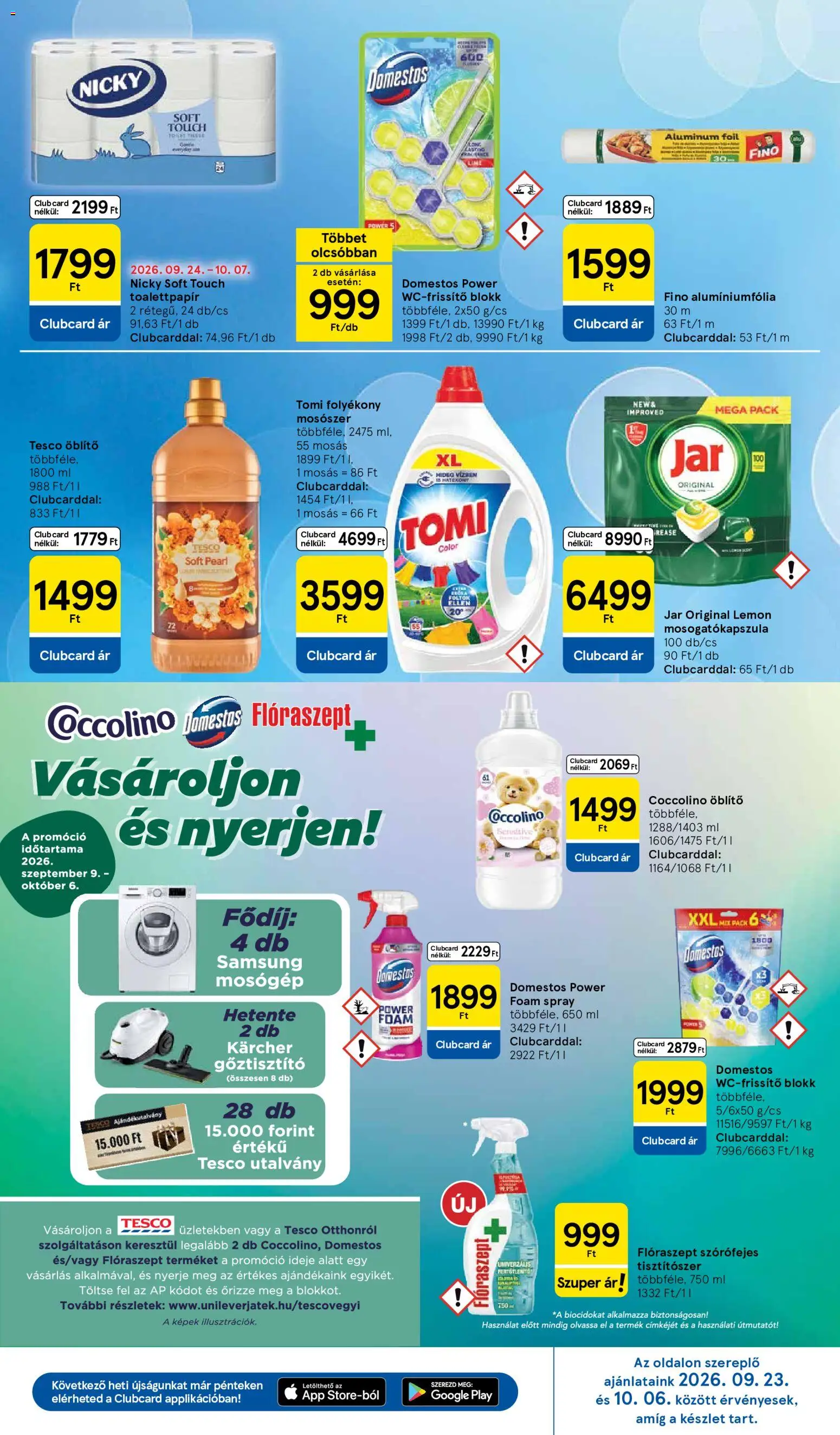 Tesco akciós ujság - amely érvényes a következő dátumtól: 2026.10.01. | Oldal: 25 | Termékek: Toalettpapír, Gőztisztító, Mosógép, Kärcher