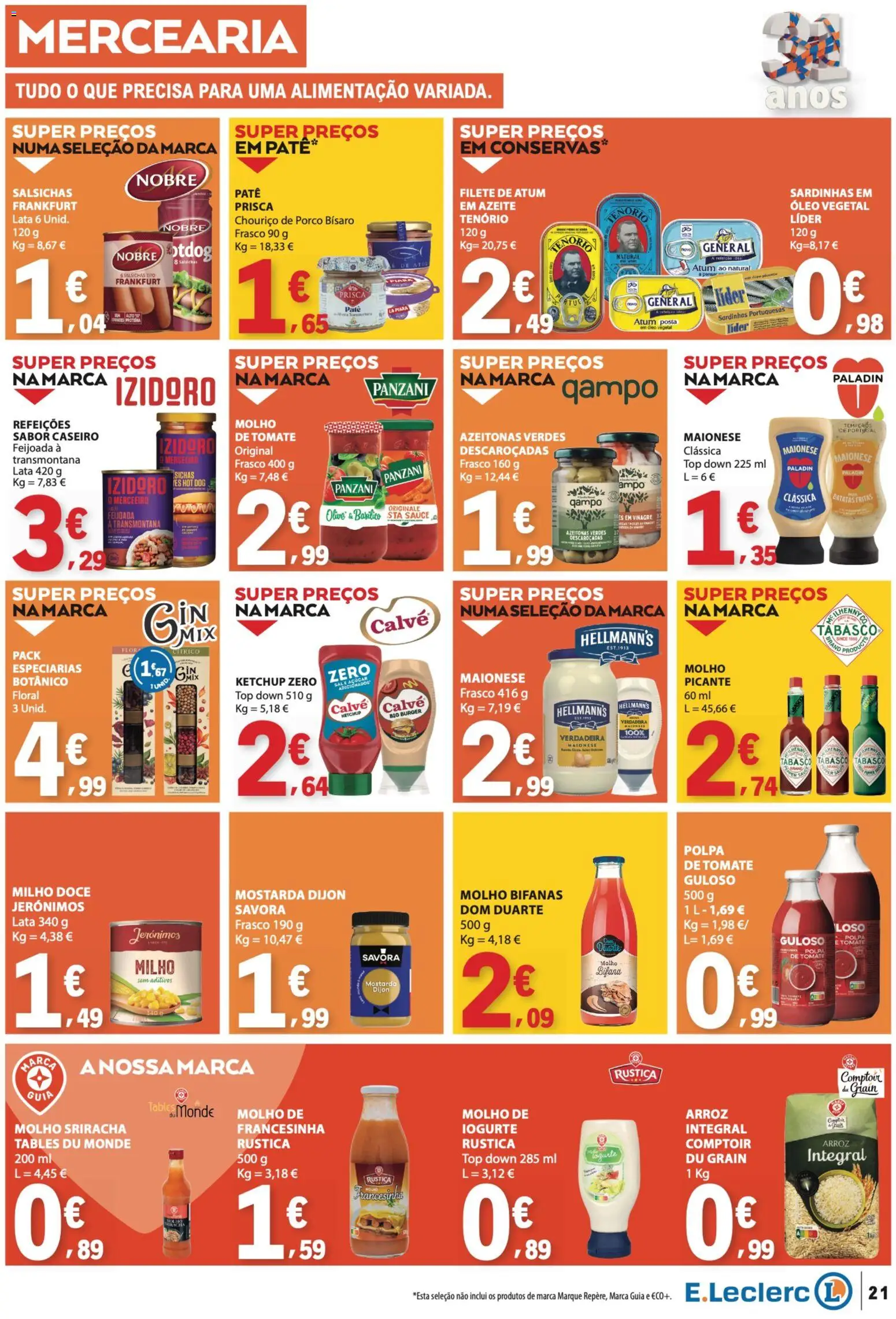 E.Leclerc folheto Semanal Aniversário 31 │ válido de 22/10/2026 | Página: 21 | Produtos: Top, Sardinhas, Óleo, Milho