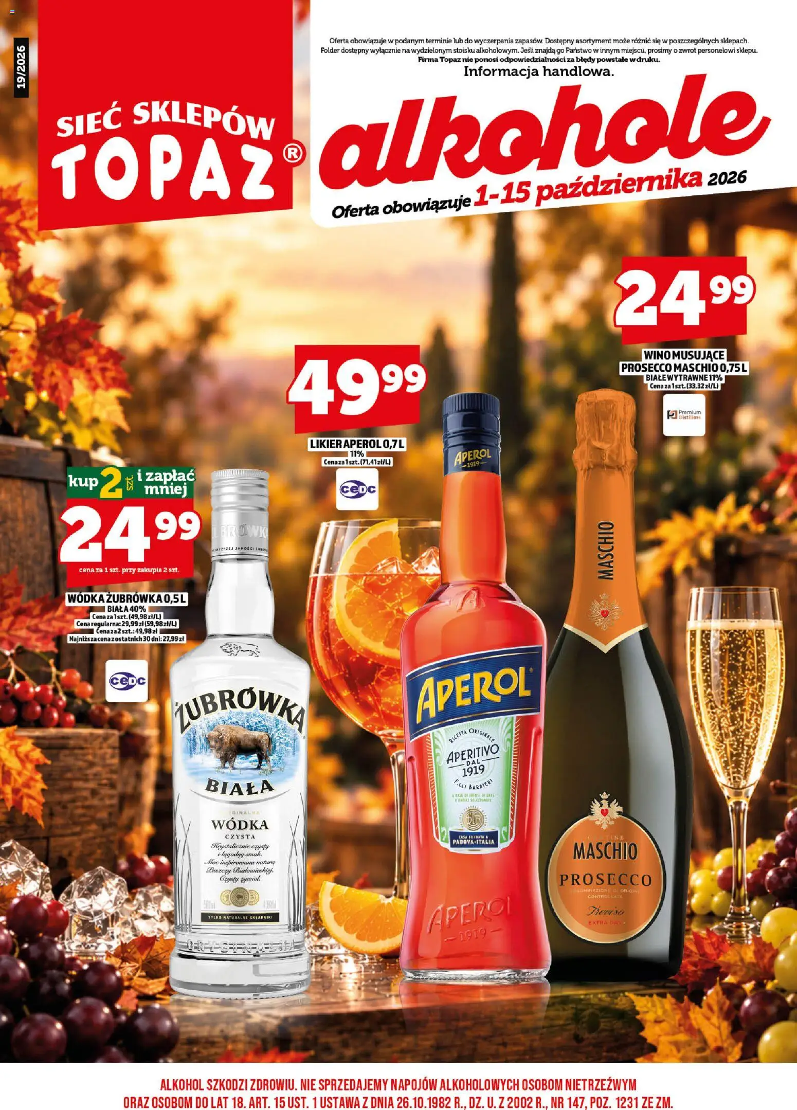 Topaz gazetka alkoholowa od 01.10.2026 | Strona: 3 | Produkty: Żubrówka, Wino, Alkohol, Aperol