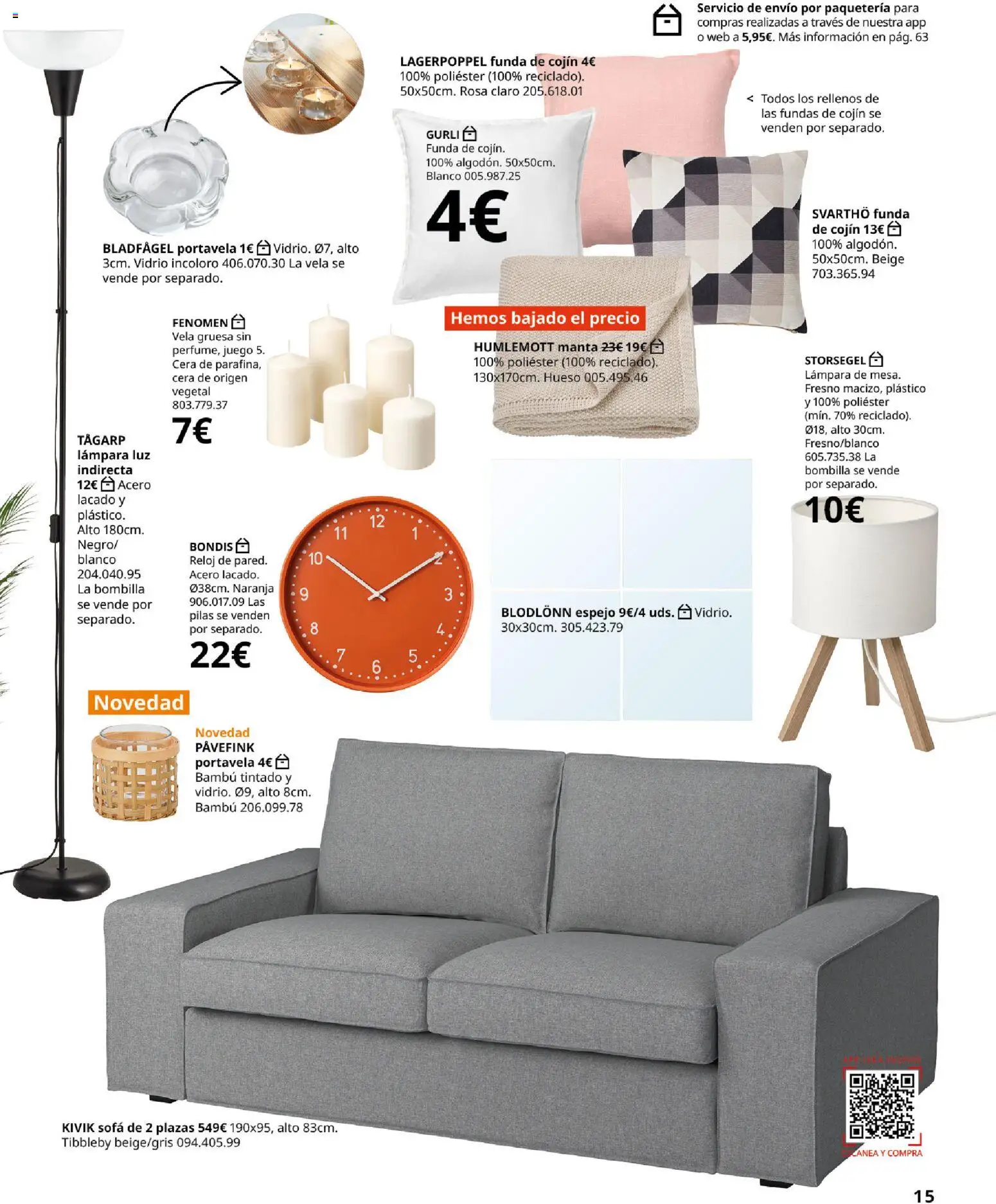 IKEA - Salones │ válido desde el 04/02/2026 | Página: 15 | Productos: Manta, Bombilla, Funda de cojín, Cojín
