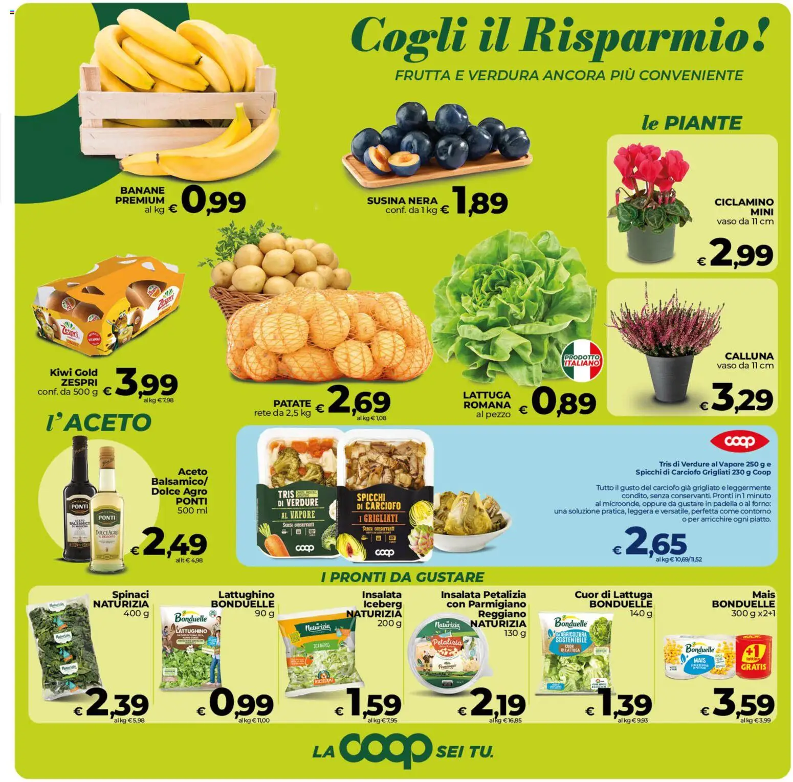 Volantino COOP del 02/10/2026 | Pagina: 9 | Prodotti: Banane, Spinaci, Padella, Parmigiano