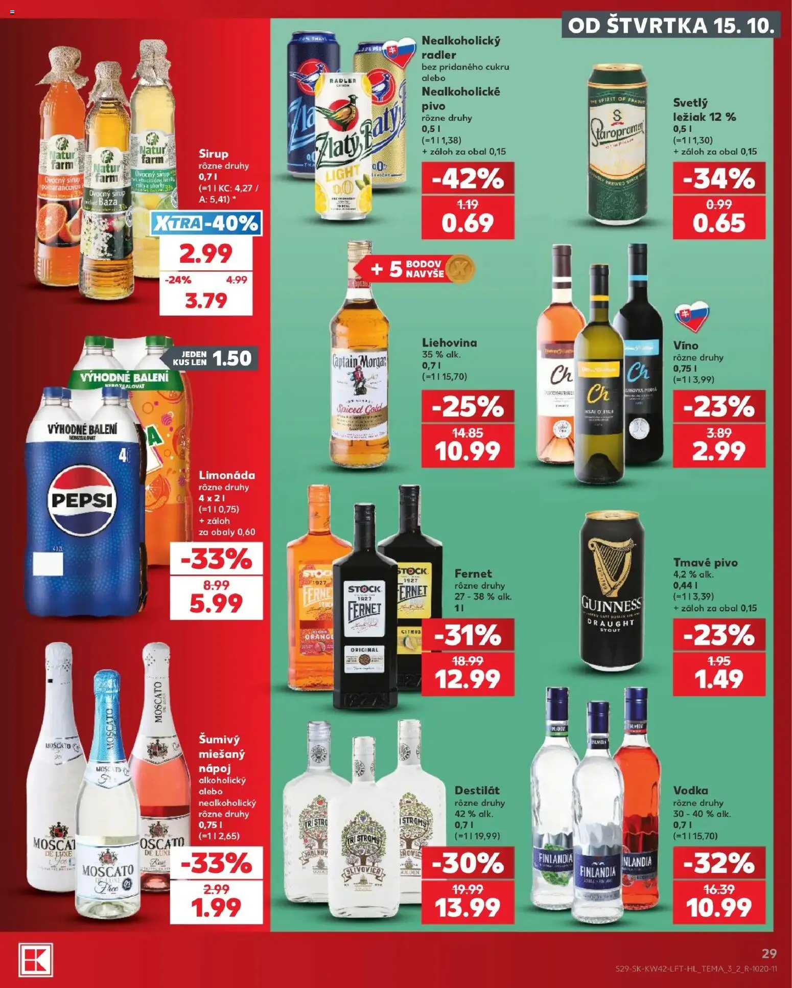 Nové Kaufland akcie – leták je platný od 15.10.2026 | Strana: 29 | Produkty: Víno, Sirup, Ovocný sirup, Destilát