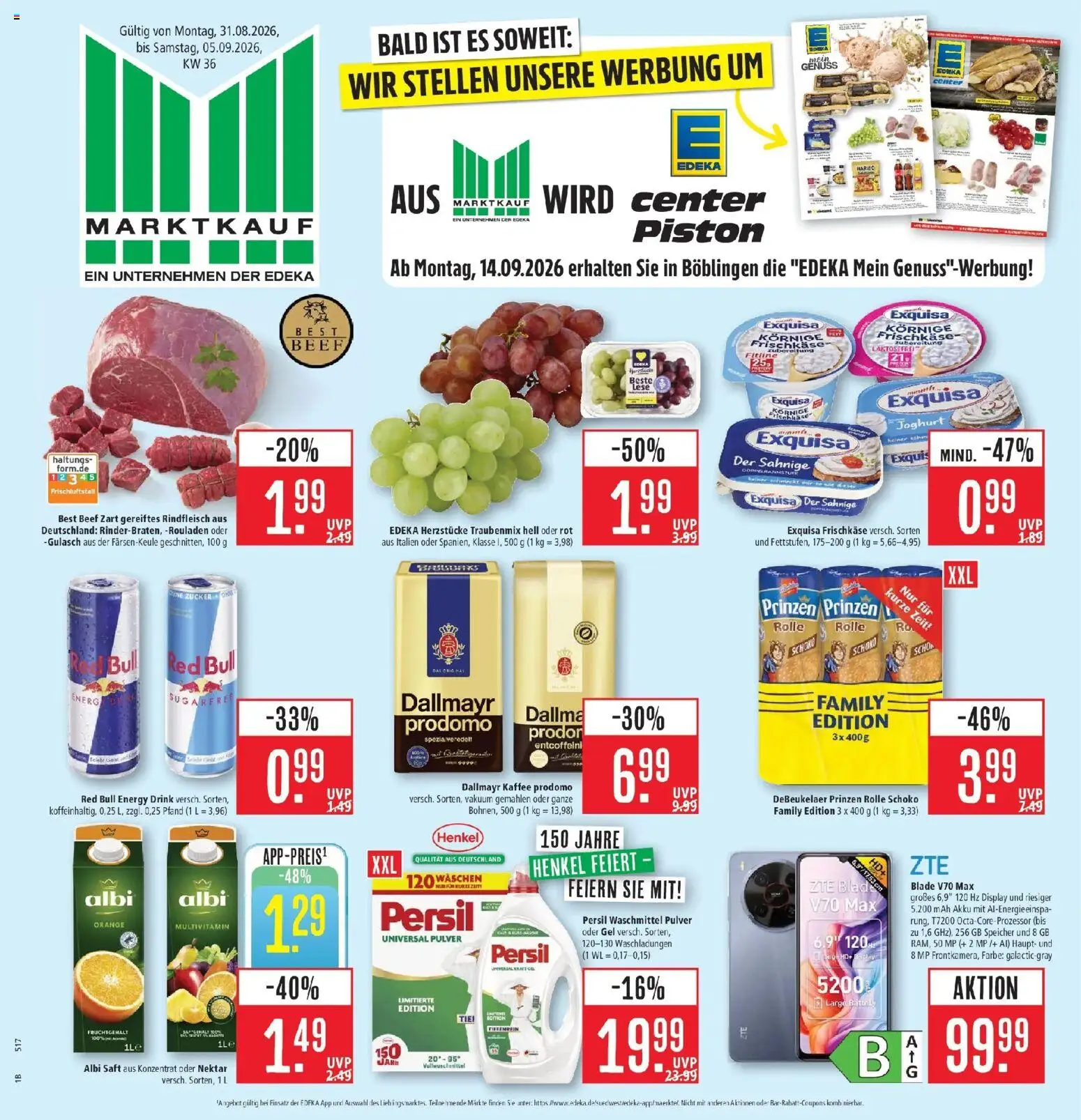 Marktkauf Prospekt Böblingen (ab 31.08.2026) » Angebote online | Seite: 1 | Produkte: Joghurt, Exquisa frischkase, Dallmayr, Persil