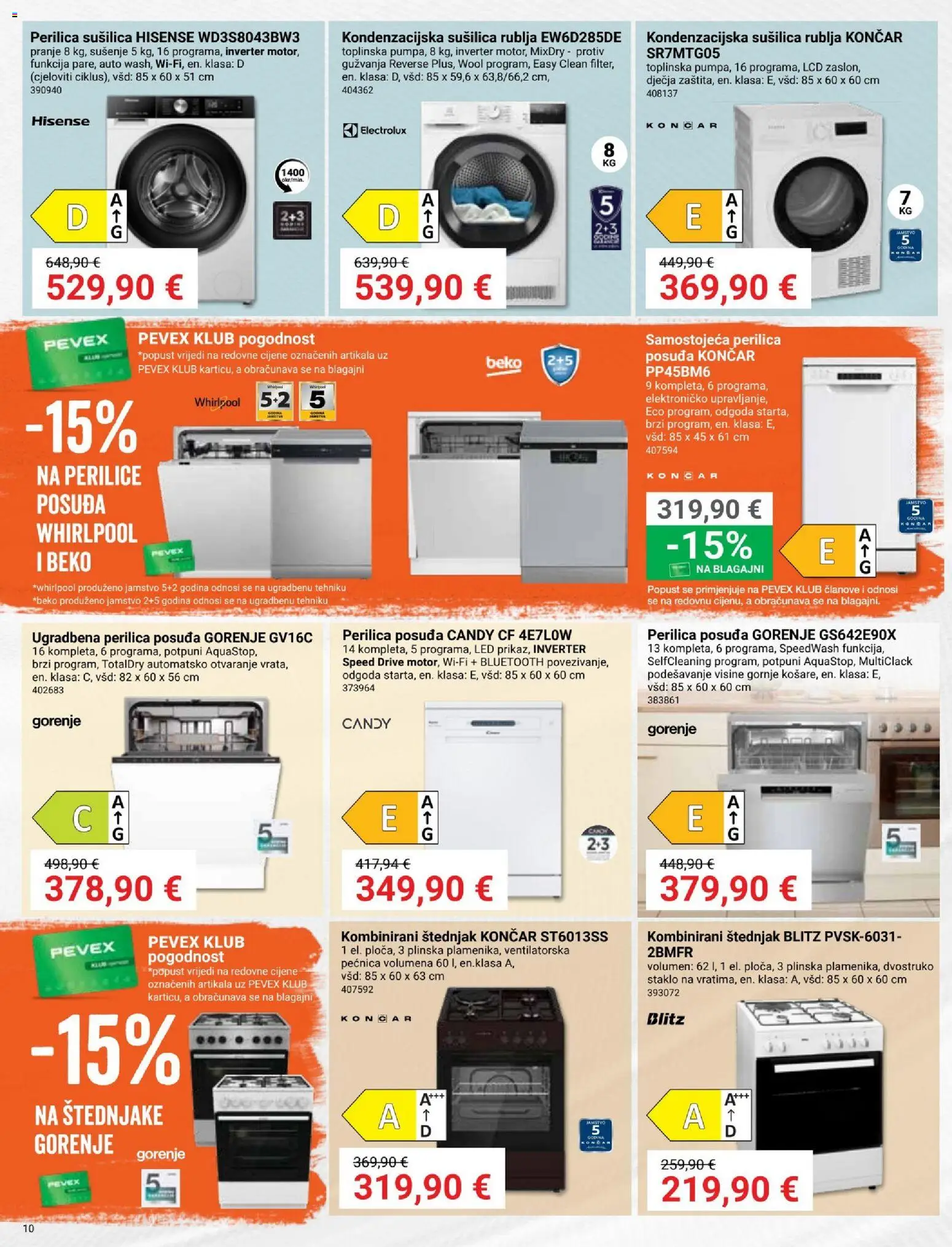 Pevex katalog | vrijedi od 03.04.2026 | Stranica: 10 | Proizvodi: Perilica posuđa, Sušilica, Pećnica, Štednjak