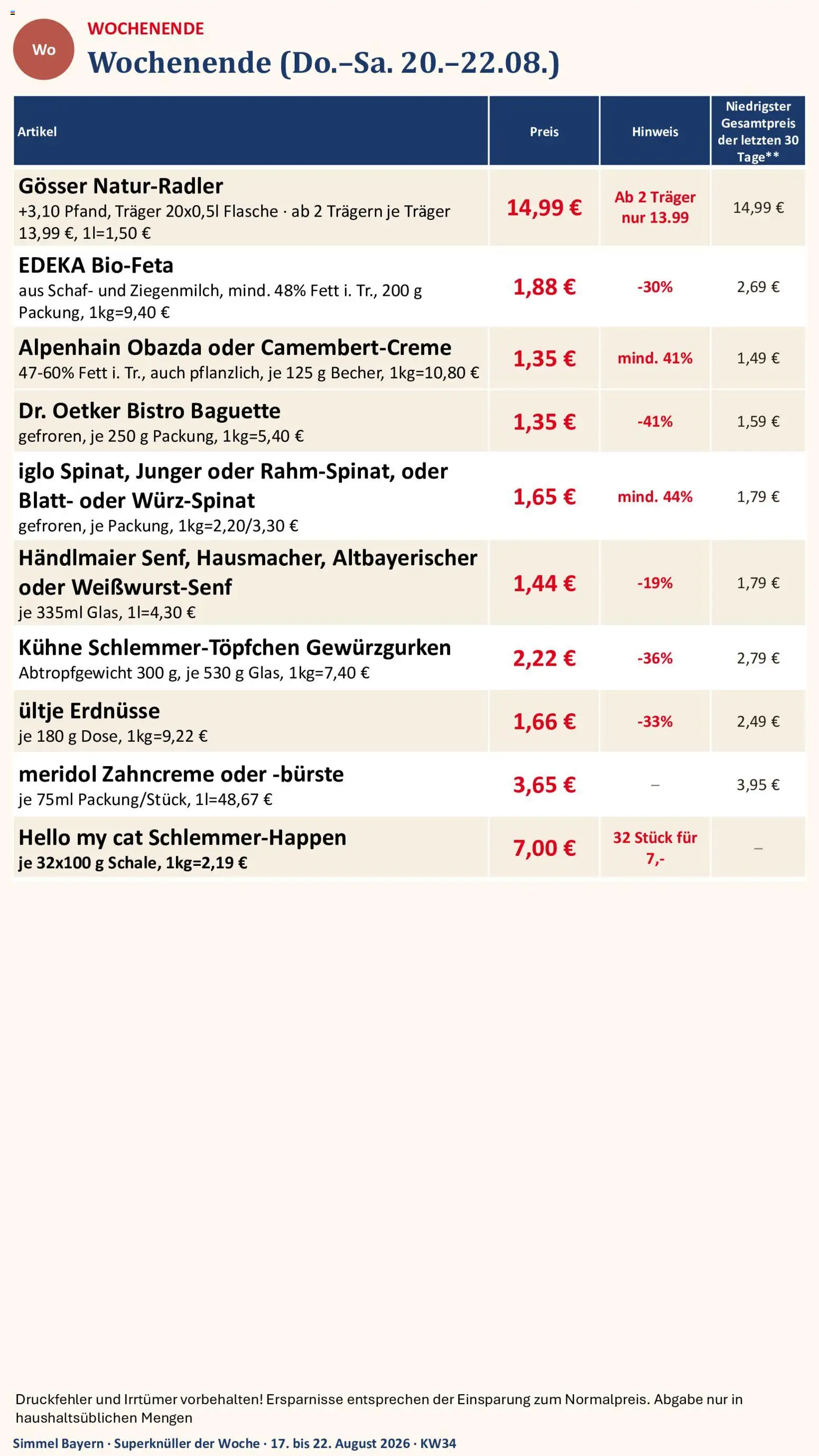 Simmel Bayern – gültig ab 17.08.2026 | Seite: 19 | Produkte: Ultje erdnusse, Erdnüsse, Iglo, Baguette