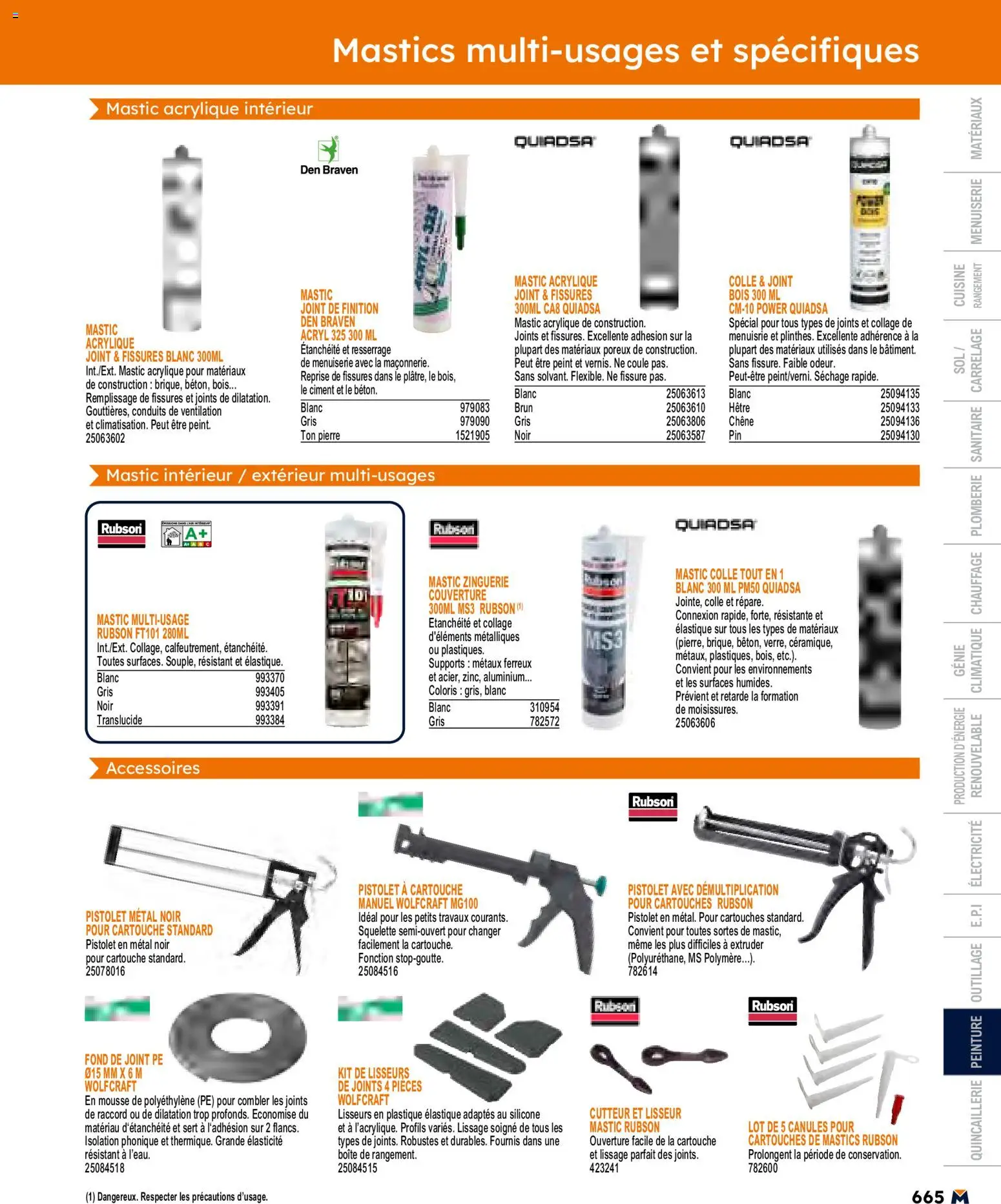 {H1} | Page: 665 | Produits: Mousse, Couverture, Colle, Cartouche