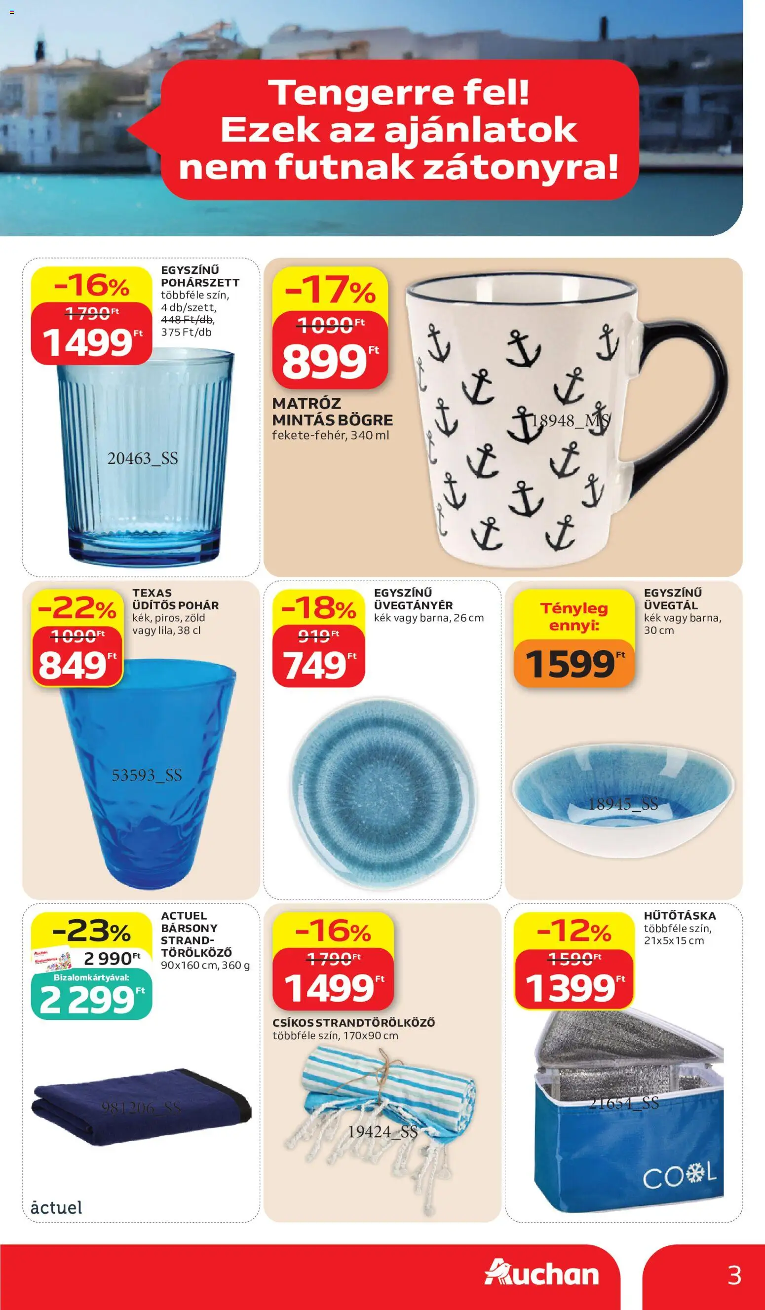 Auchan akciós ujság - amely érvényes a következő dátumtól: 11.06.2026 | Oldal: 3 | Termékek: Törölköző, Strandtörölköző, Bögre, Hűtőtáska