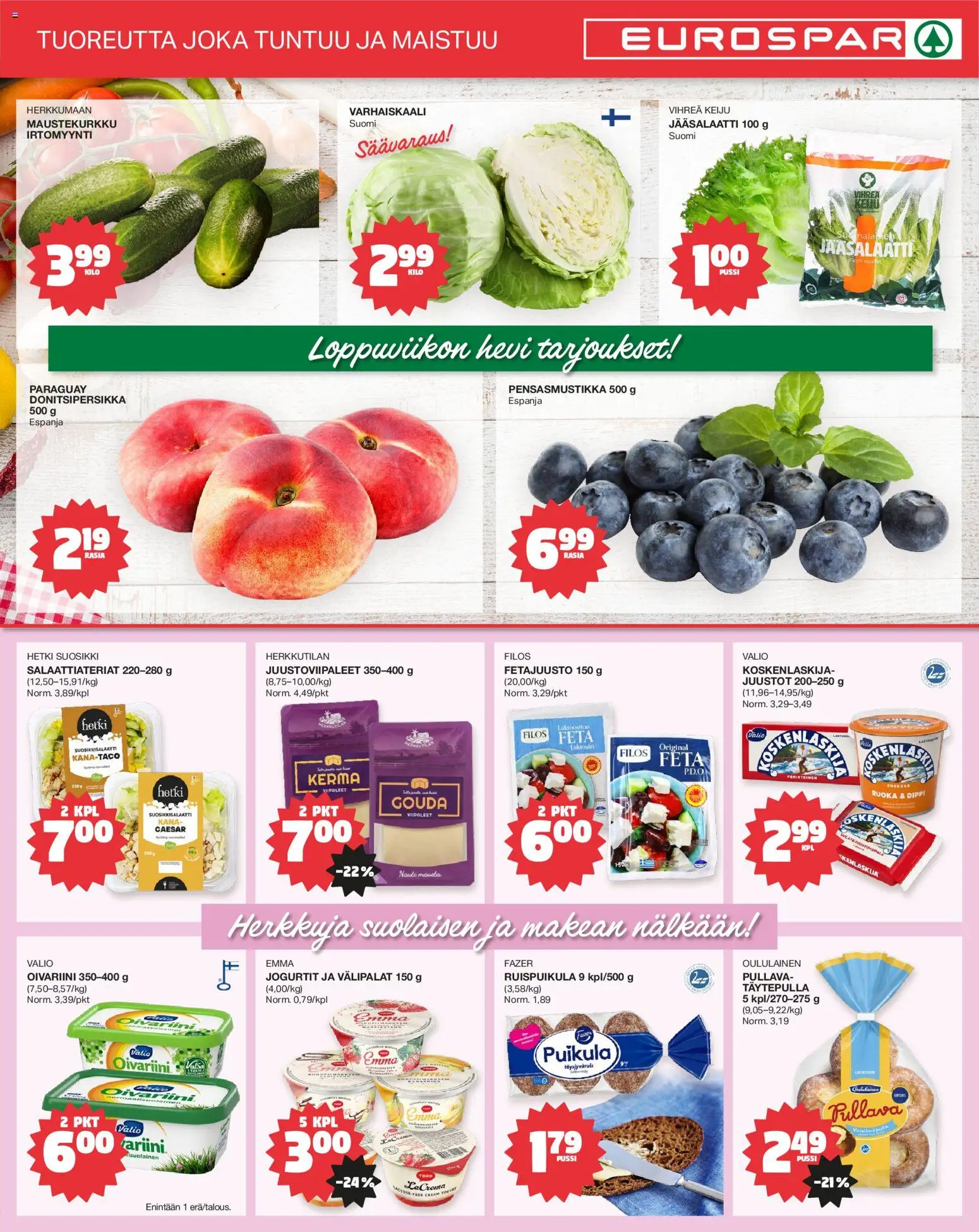 Tokmanni - EUROSPAR – voimassa 11.06.2026 alkaen | Sivu: 3 | Tuotteet: Kana, Cheddar, Fetajuusto, Kerma