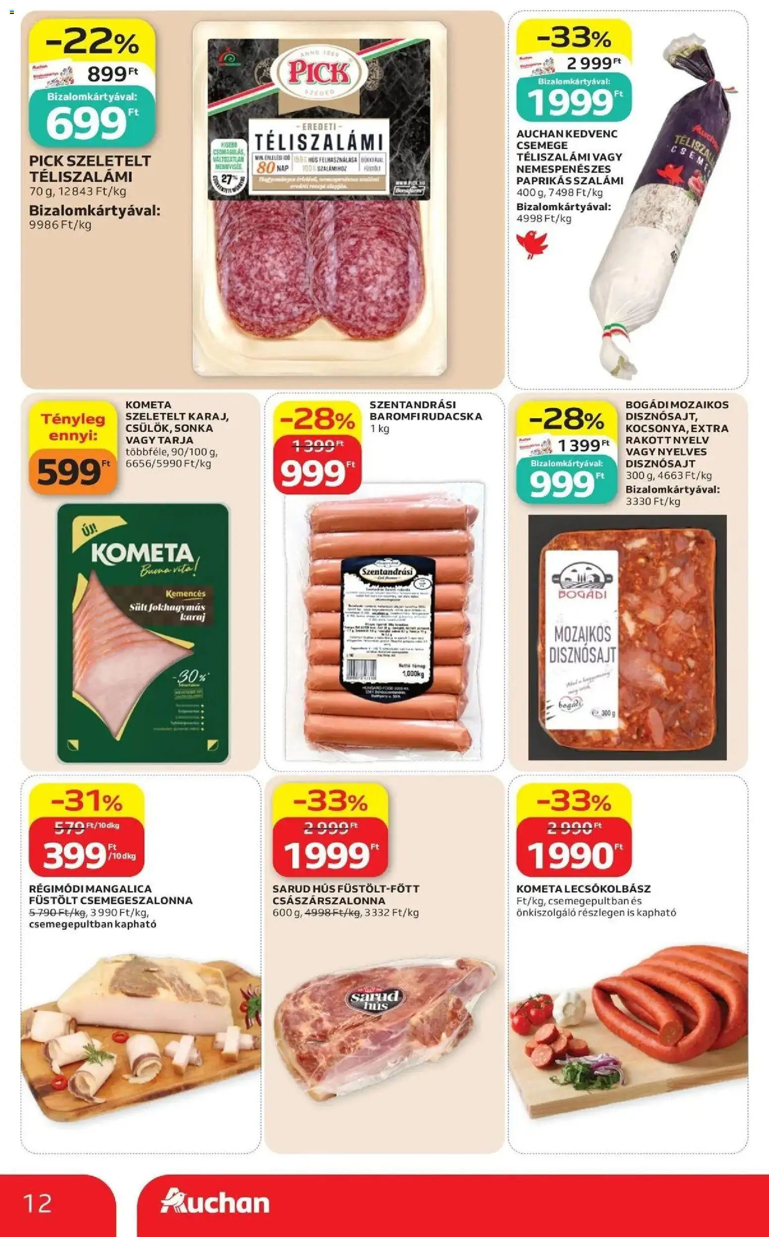 Auchan akciós újság Szolnok - 2026.08.13. -tól/töl > akció, lapozható szórólap 🛍️ | Oldal: 12 | Termékek: Hús, Tarja, Szalámi, Disznósajt