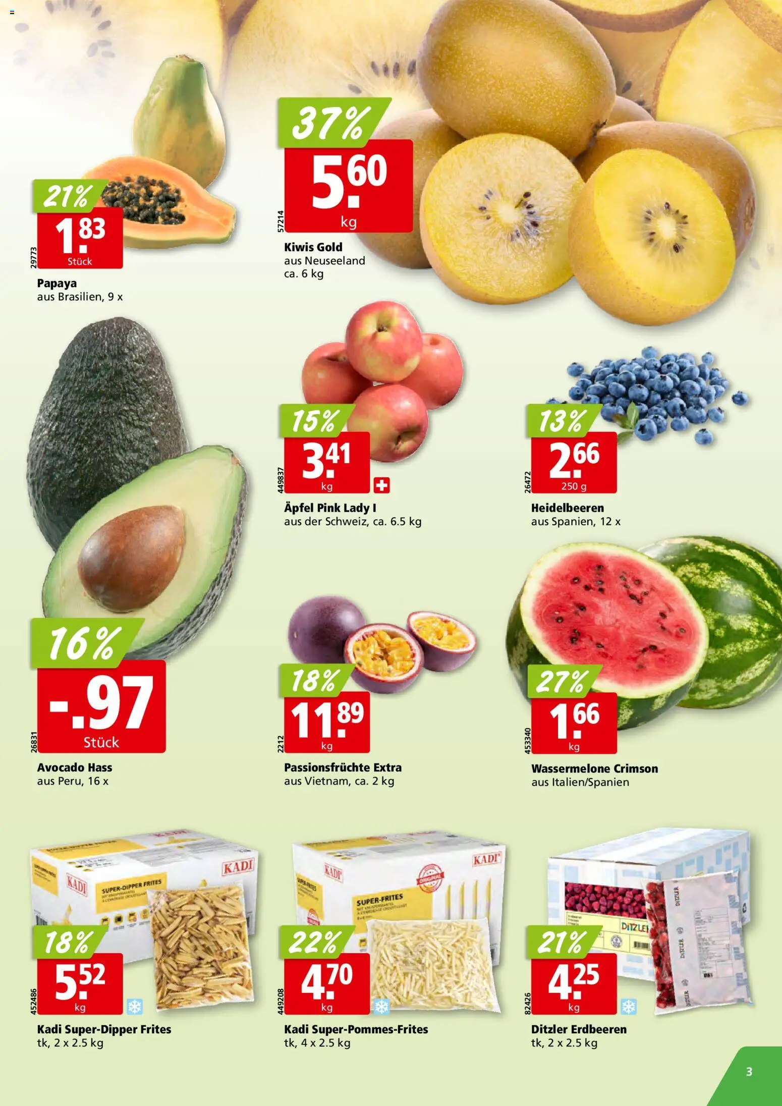 Aligro aktionen Schlieren, Gossau SG, Frauenfeld, Rapperswil-Jona, Sargans, Bern – gültig ab 11.05.2026 | Seite: 3 | Produkte: Äpfel, Avocado, Erdbeeren, Wassermelone
