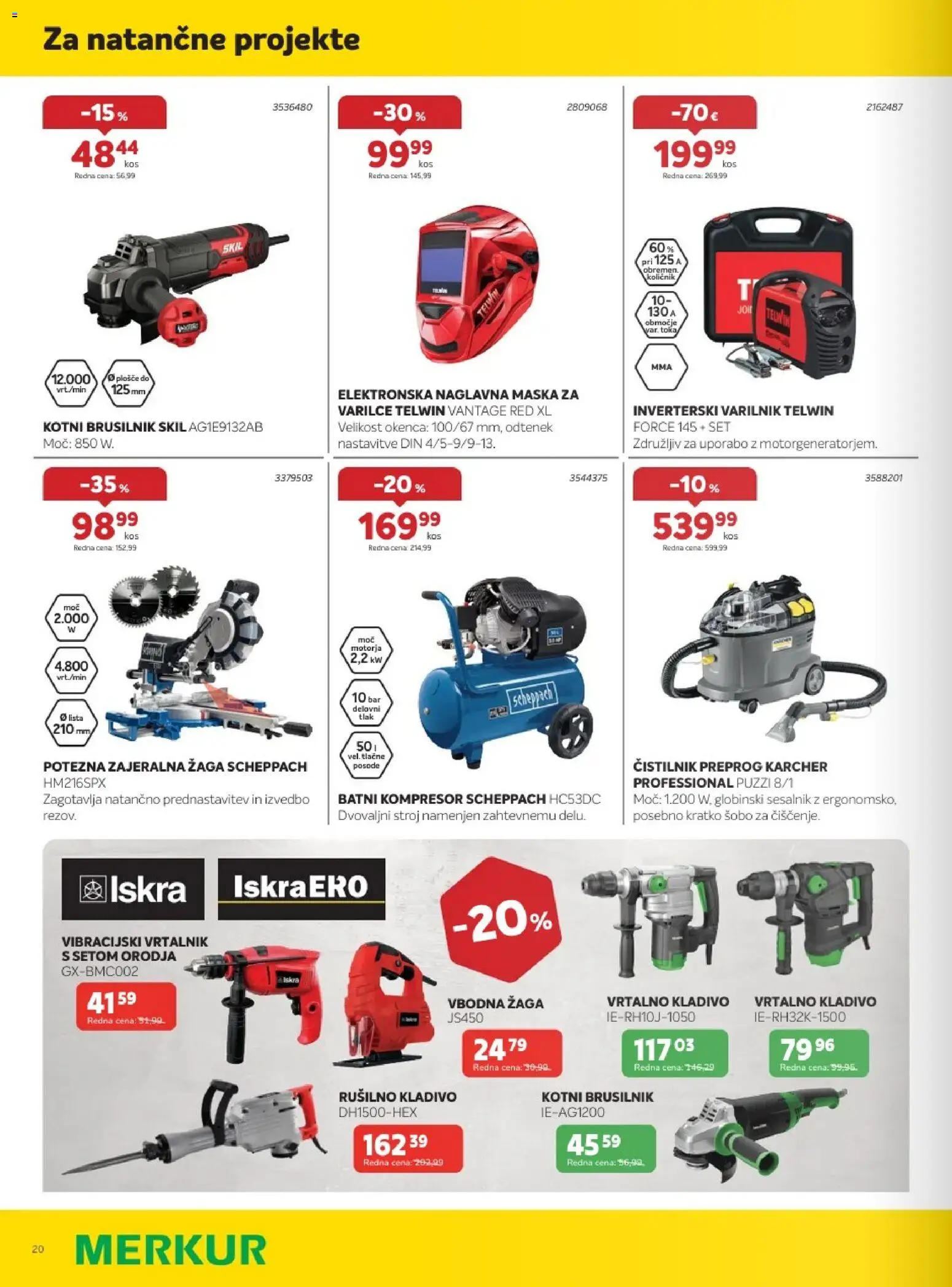 Novi Merkur katalog ponudbe – veljaven od 07.10.2026 | Stran: 20 | Izdelki: Maska, Sesalnik, Brusilnik, Kladivo