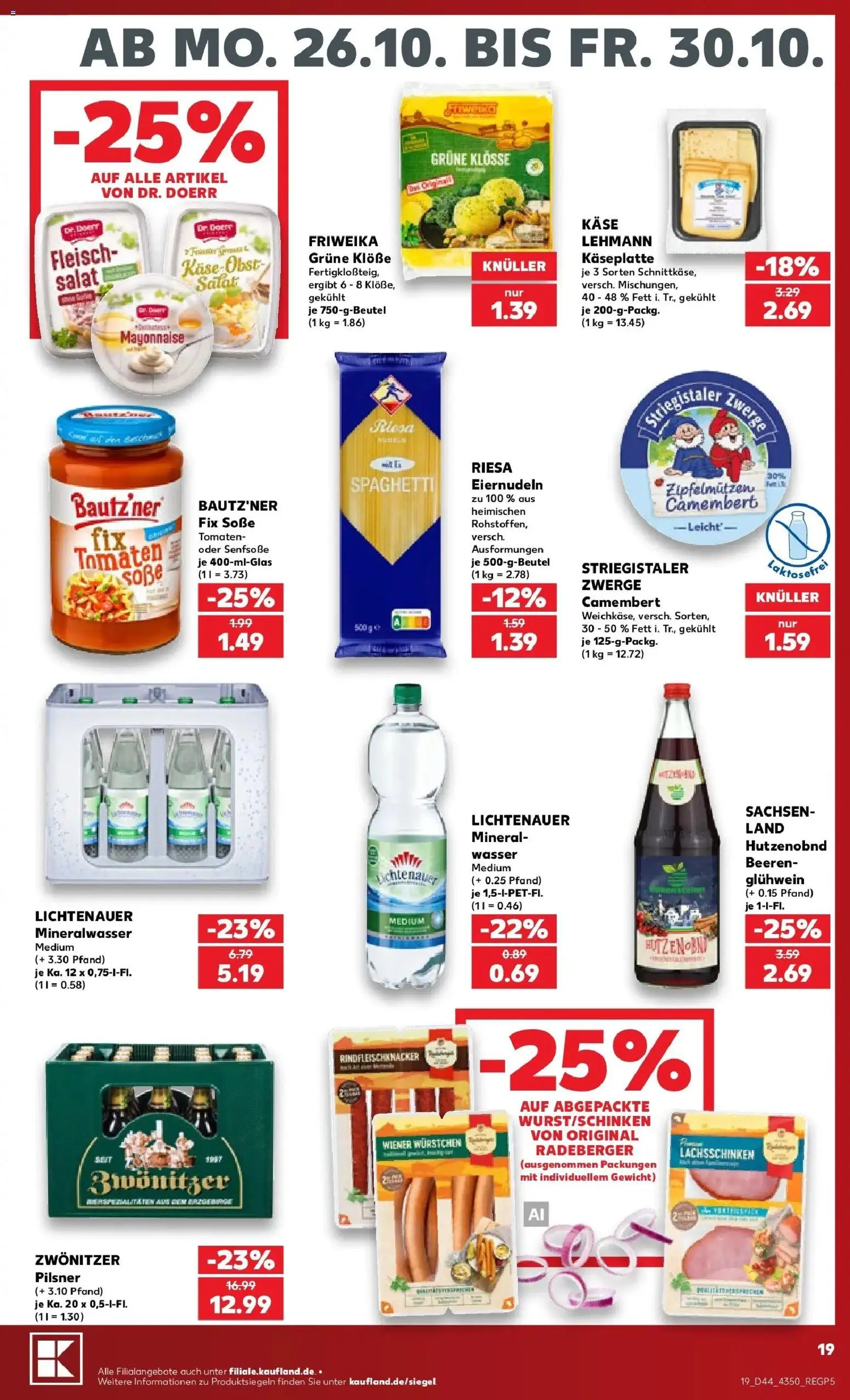 Prospekt Kaufland ab 26.10.2026 » Angebote Online zum Blättern | Seite: 19 | Produkte: Gewicht, Wiener wurstchen, Mineralwasser, Fleisch
