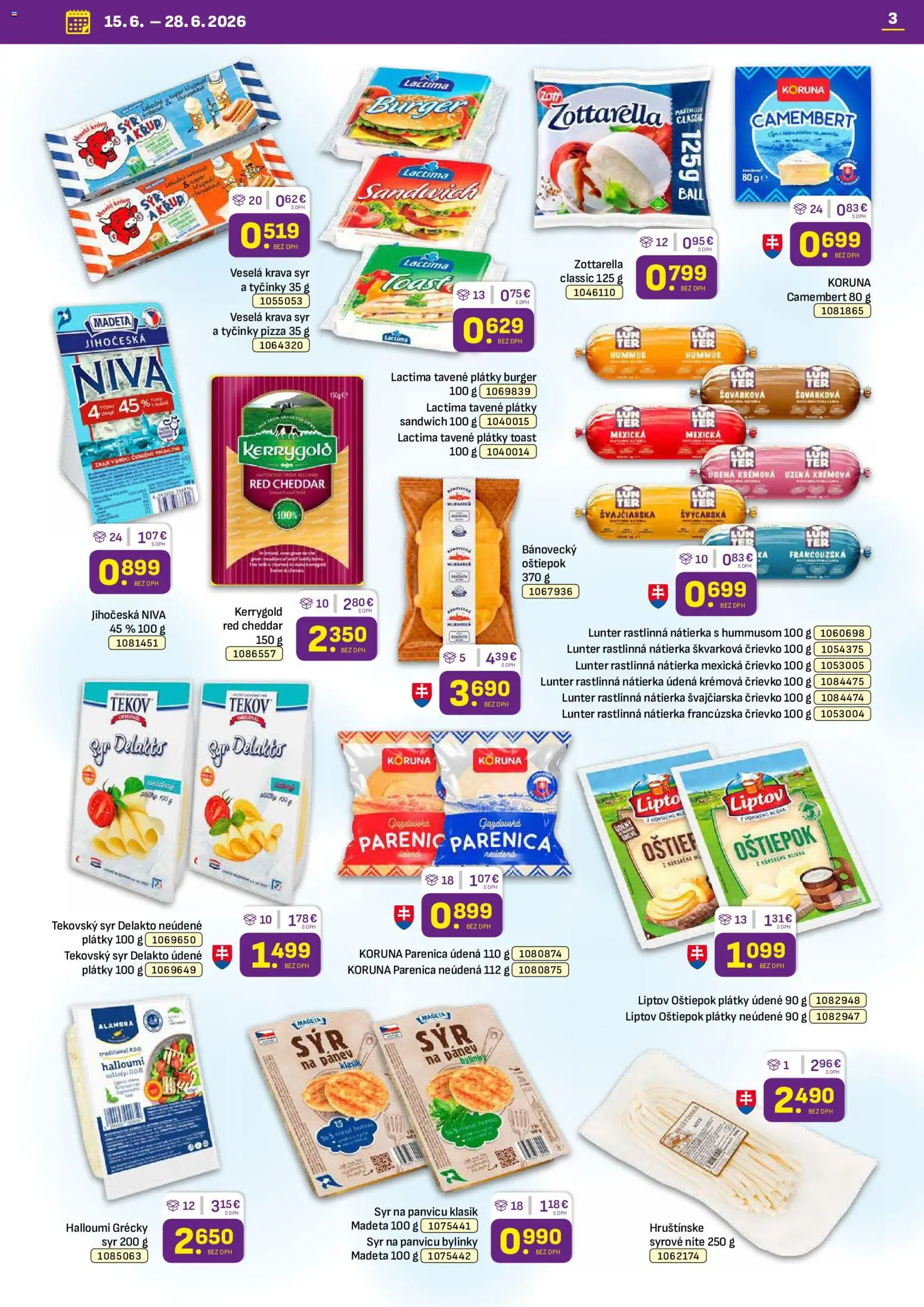 Nové Libex akcie – leták je platný od 15.06.2026 | Strana: 3 | Produkty: Syr, Pizza