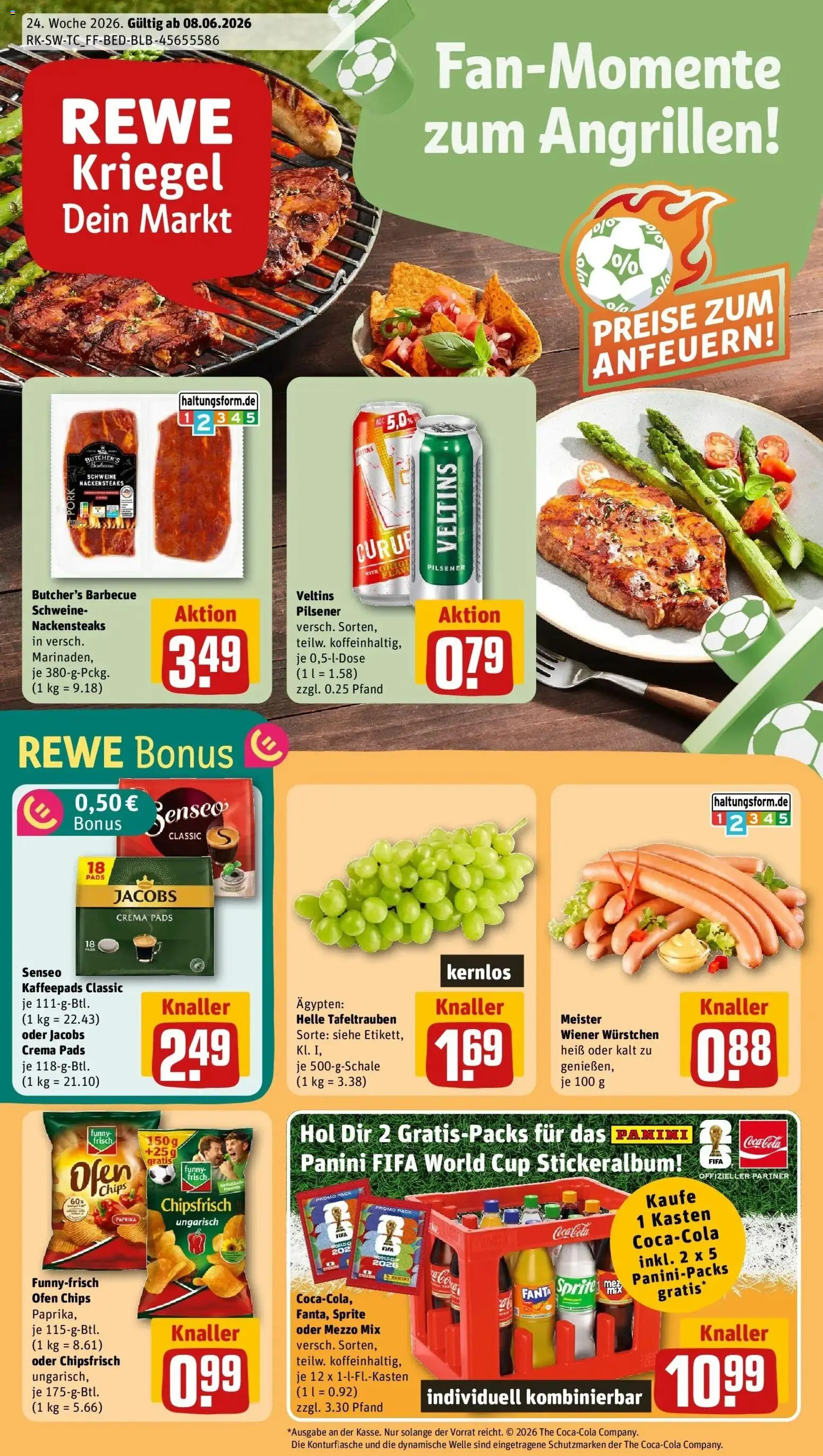 Rewe Prospekt Dietenheim – gültig ab 08.06.2026 | Seite: 1 | Produkte: Nackensteaks, Fanta, Senseo kaffeepads, Oder mezzo mix