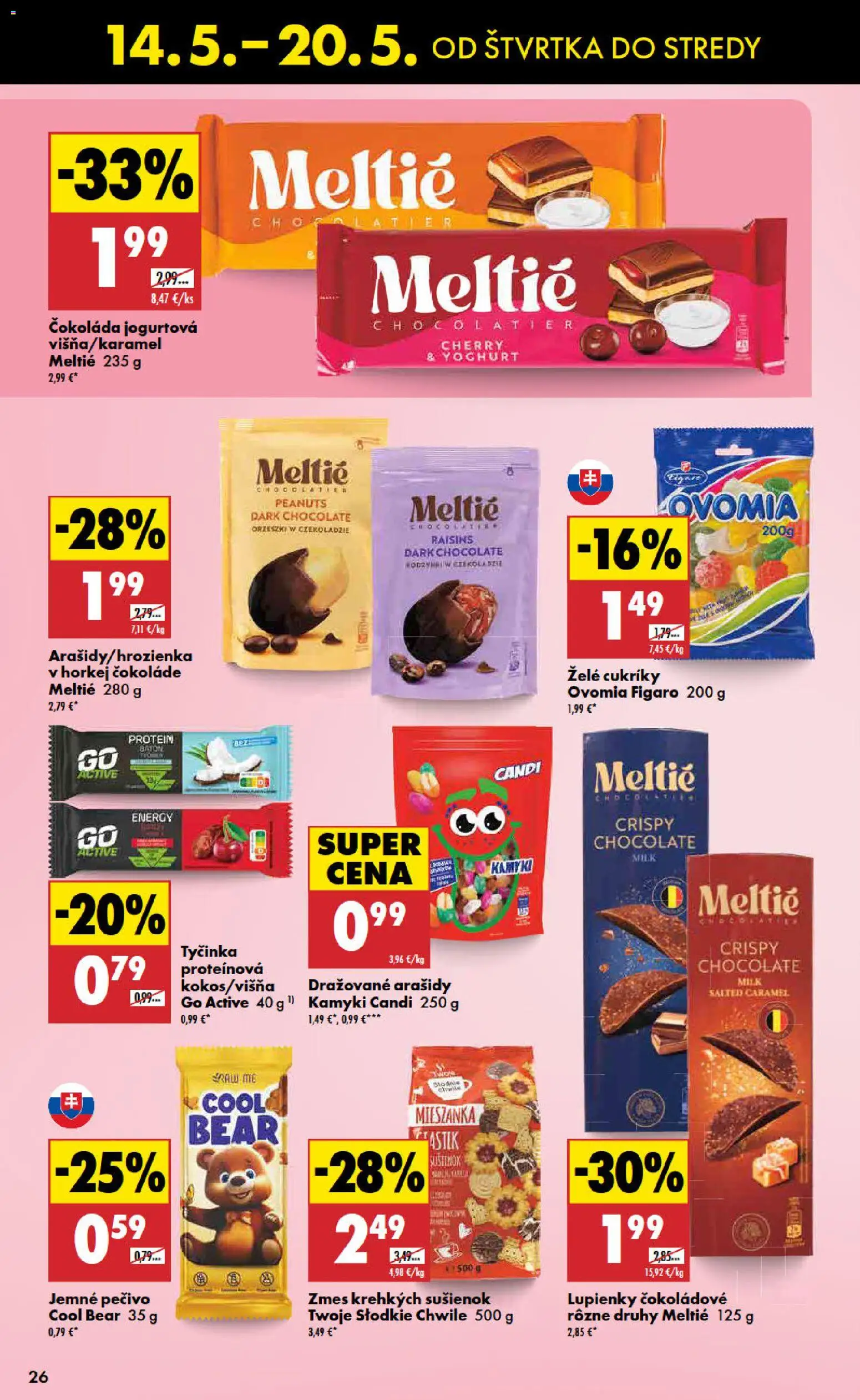Nové Biedronka akcie – leták je platný od 14.05.2026 | Strana: 26 | Produkty: Protein, Čokoláda, Cukríky, Arašidy