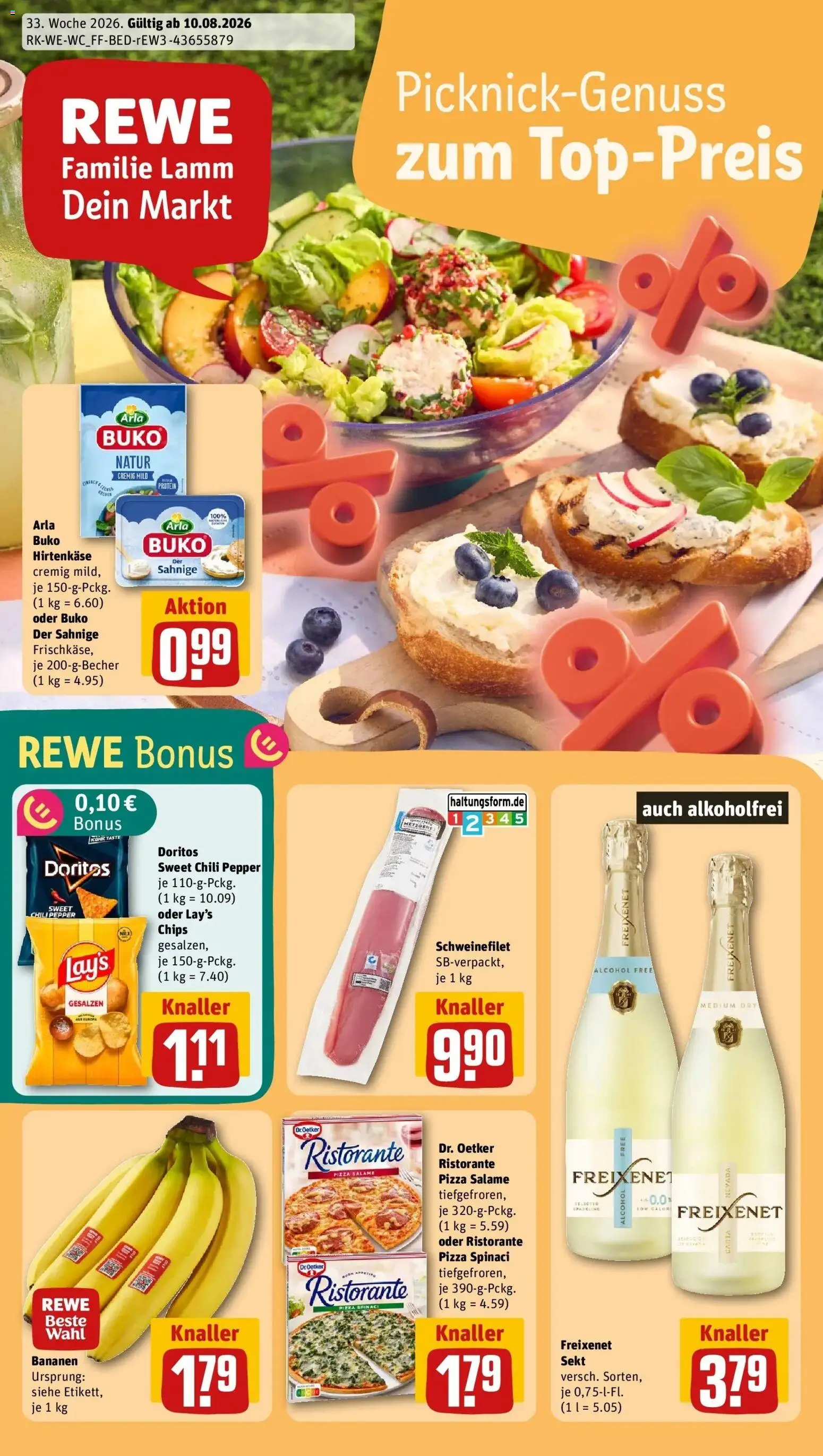 REWE Prospekt ab 10.08.2026 zum Blättern » Angebote | Seite: 1 | Produkte: Ristorante, Freixenet, Pizza, Chips