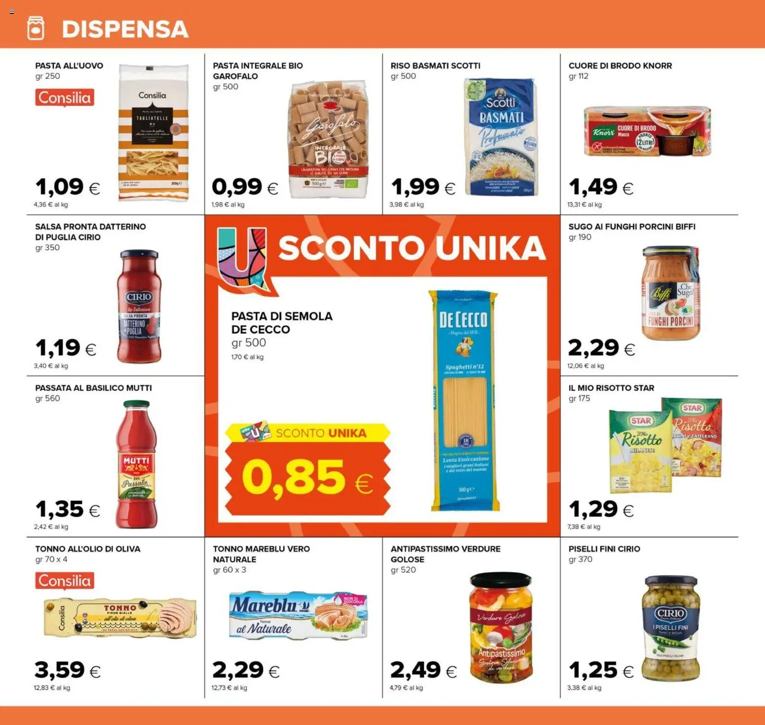 Volantino Oasi del 14/09/2026 | Pagina: 16 | Prodotti: Brodo, De Cecco, Piselli, Mutti