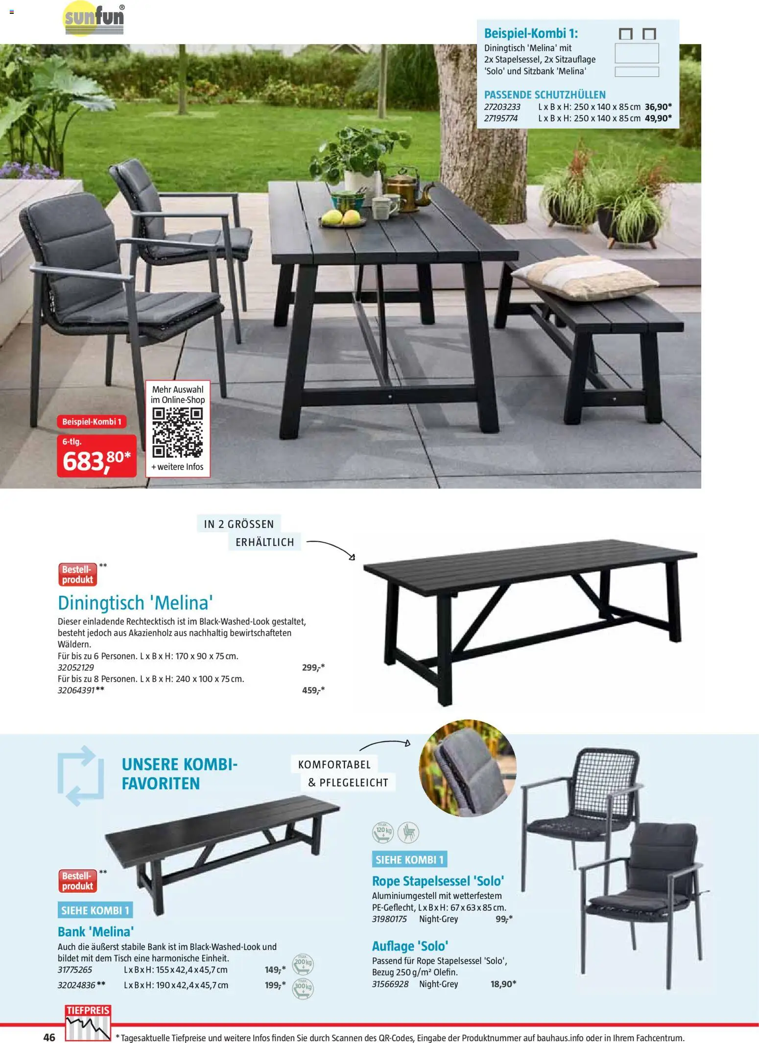 Bauhaus Freizeit im Garten – gültig ab 02.03.2026 | Seite: 46 | Produkte: Sitzbank, Tisch