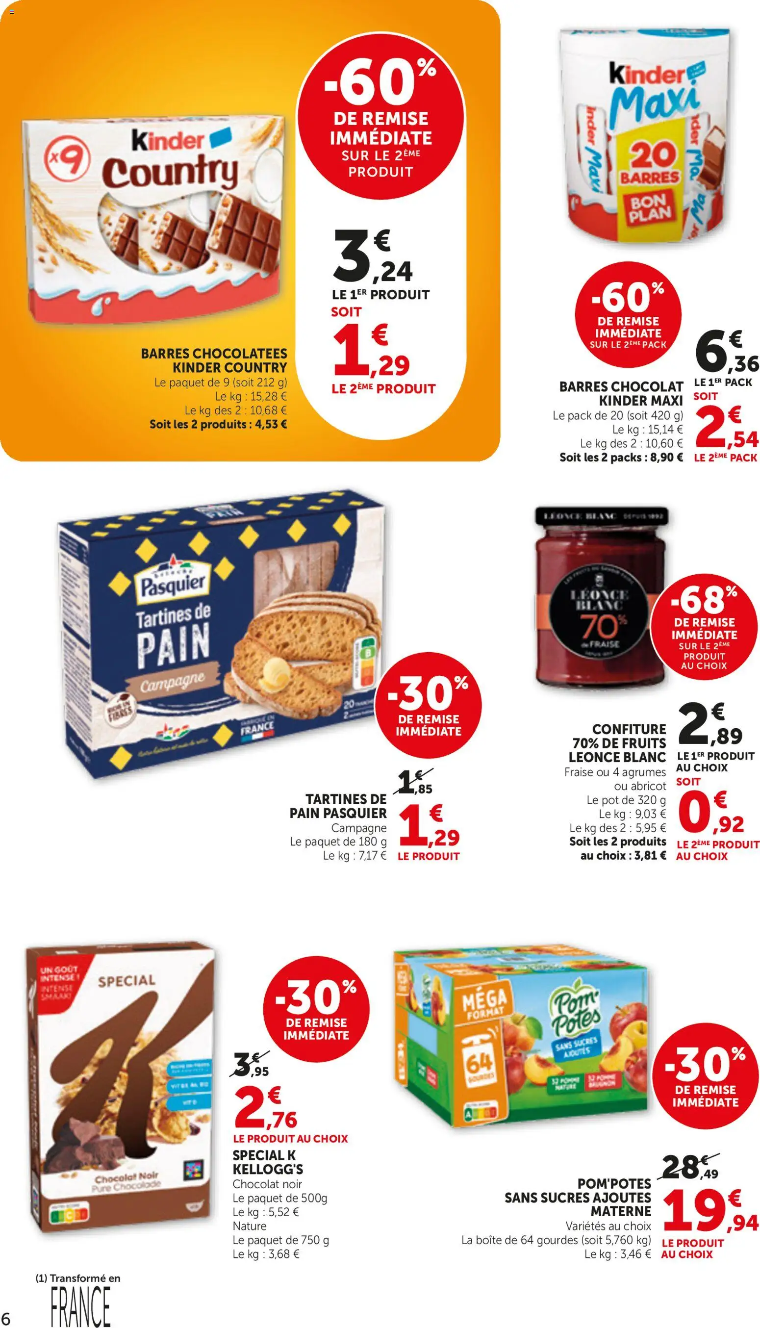 {H1} | Page: 6 | Produits: Abricot, Fraise, Kinder maxi, Tartines