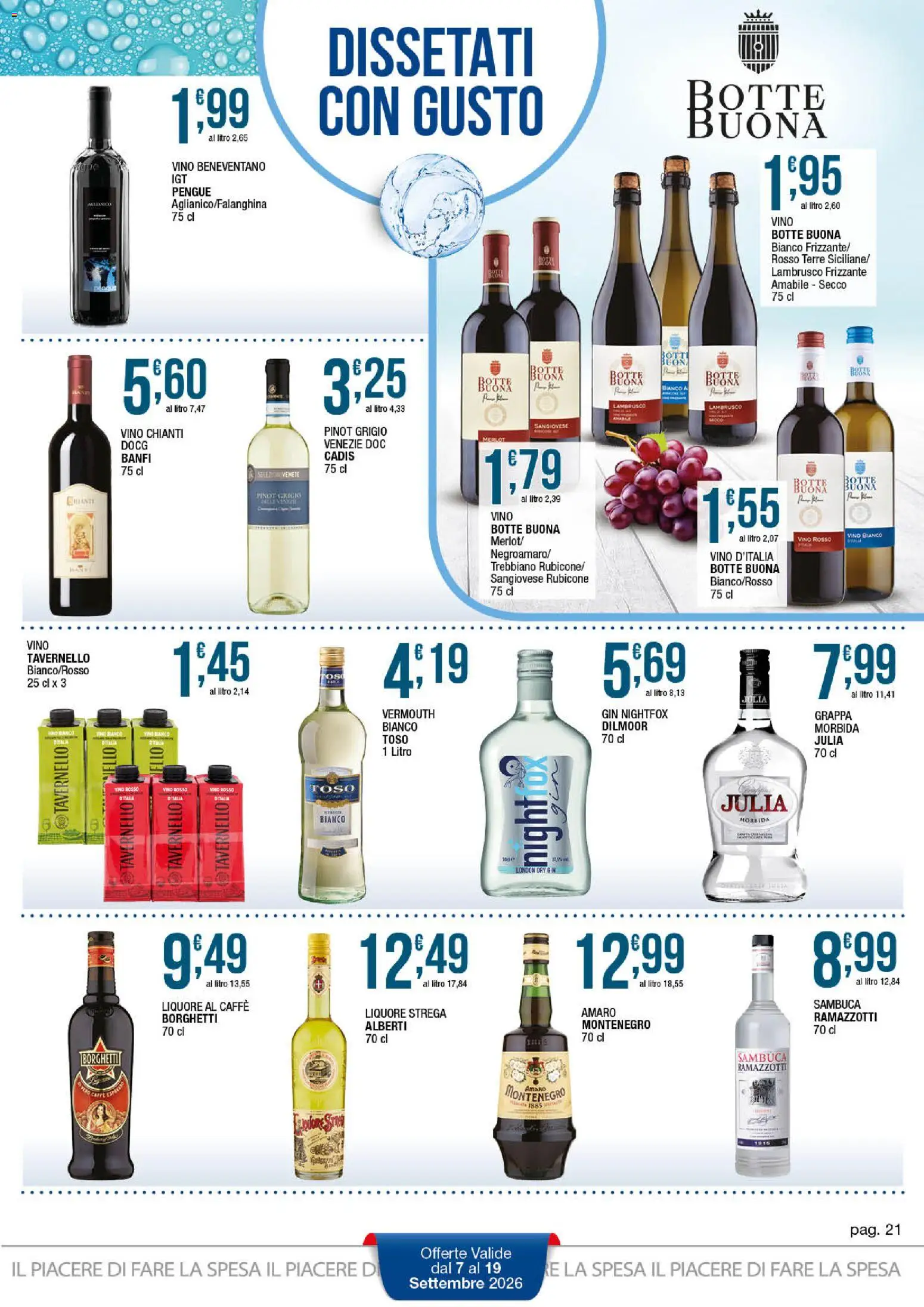 Volantino Sidis del 07/09/2026 | Pagina: 21 | Prodotti: Gin, Vino, Vino Chianti, Lambrusco