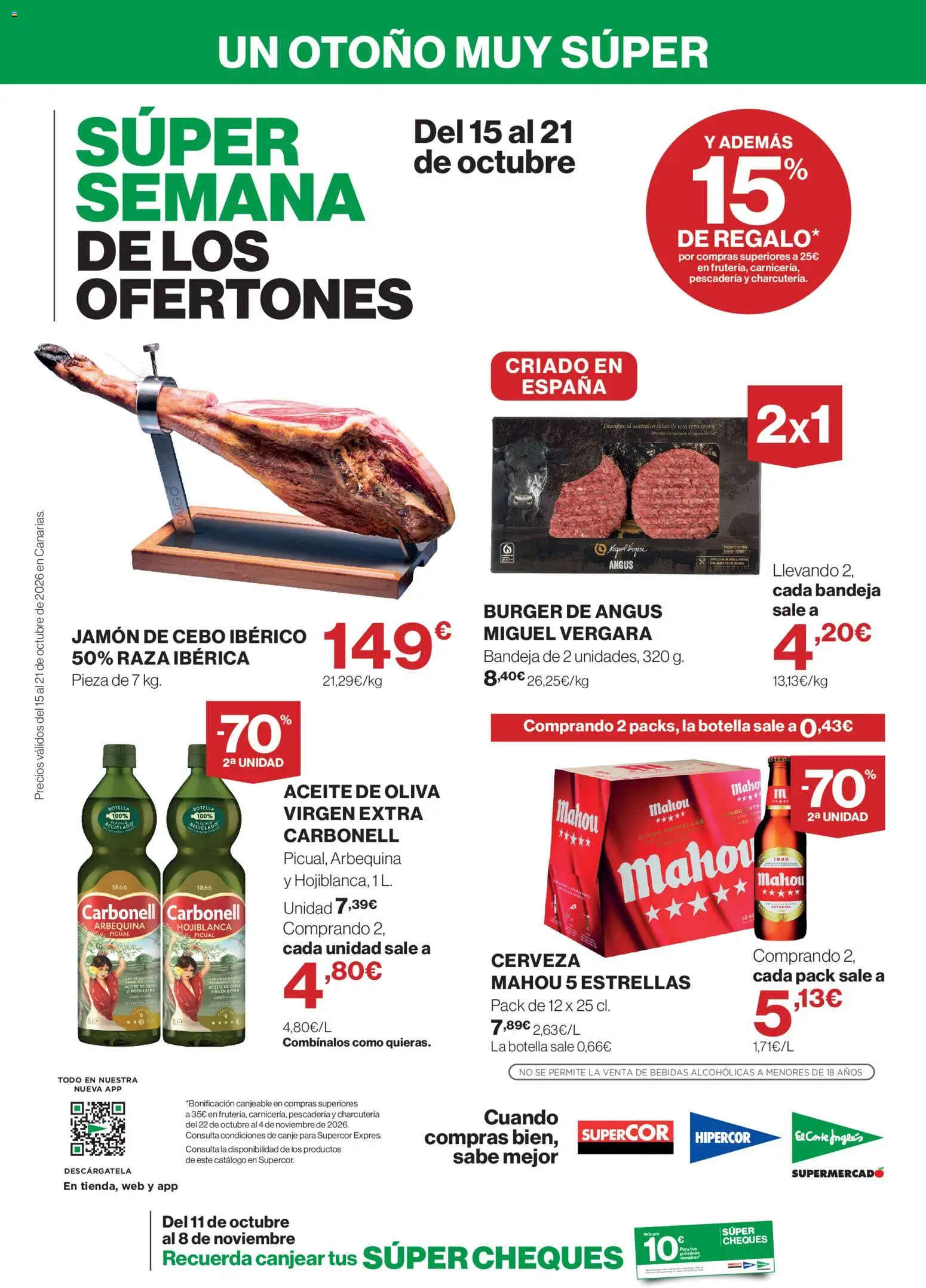 Supercor - Semana de los Ofertones Canarias │ válido desde el 15/10/2026 | Página: 1 | Productos: Jamón, Aceite de oliva, Aceite de oliva virgen extra, Bandeja