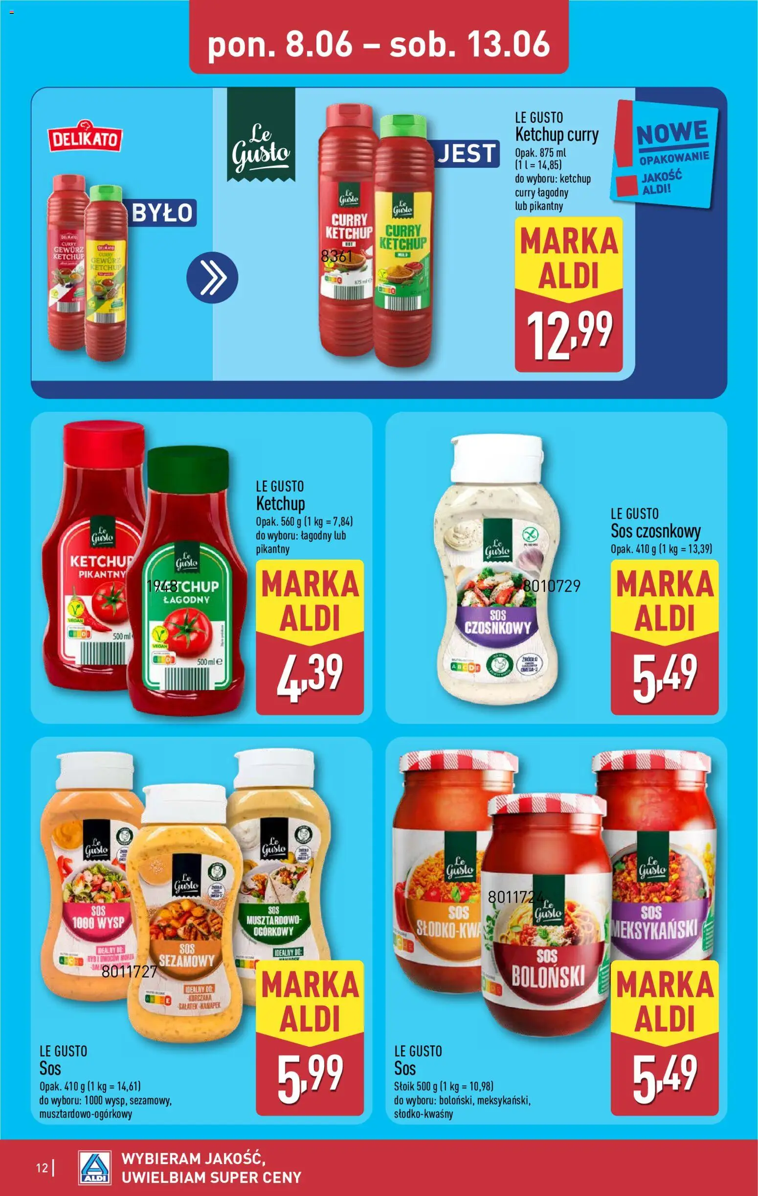 Aldi gazetka od 08.06.2026 | Strona: 12 | Produkty: Curry, Ketchup, Sos czosnkowy, Sos