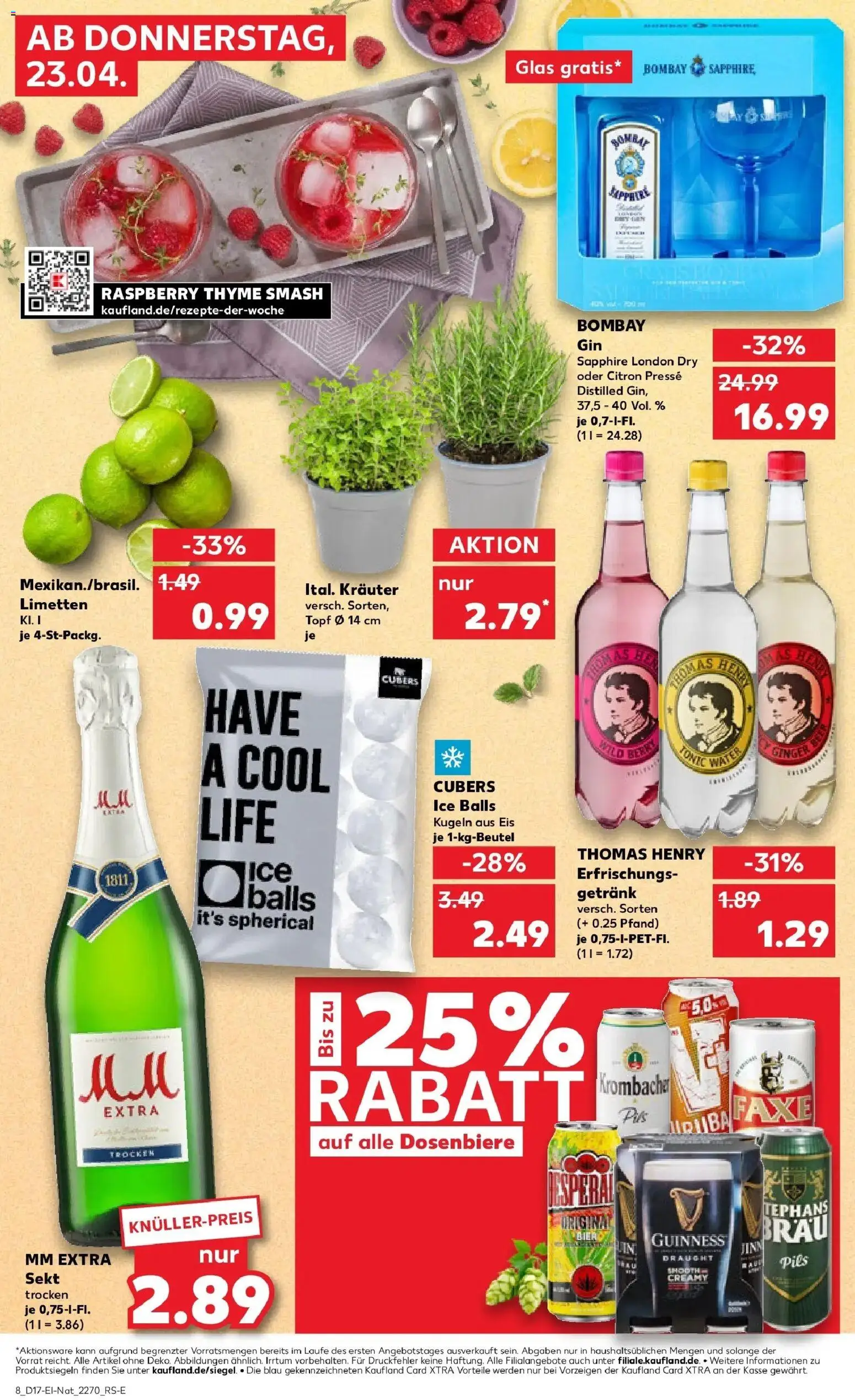 Kaufland Prospekt Aschaffenburg	 – gültig ab 23.04.2026 | Seite: 8 | Produkte: Limetten, Sekt, Gin, Eis