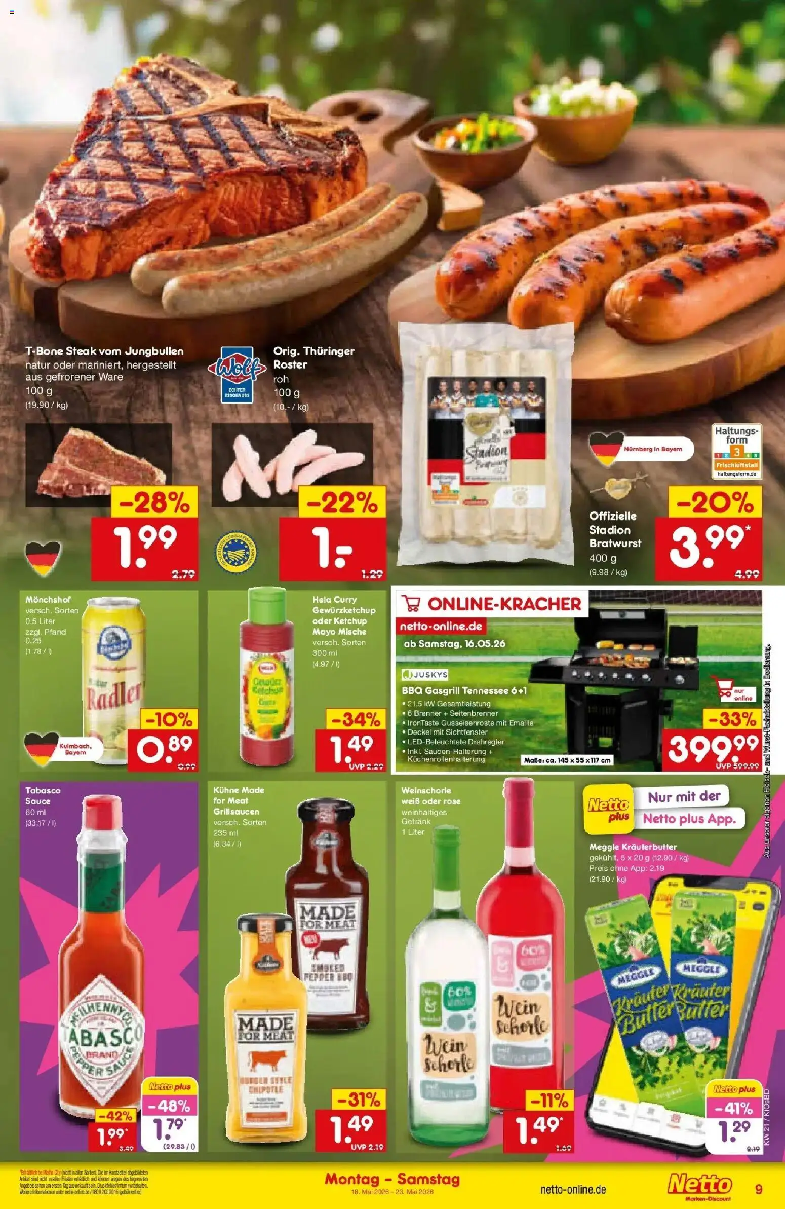 Netto Marken-Discount Prospekt Mistelbach	 – gültig ab 17.05.2026 | Seite: 9 | Produkte: Monchshof, Bratwurst, Kräuterbutter, Wein