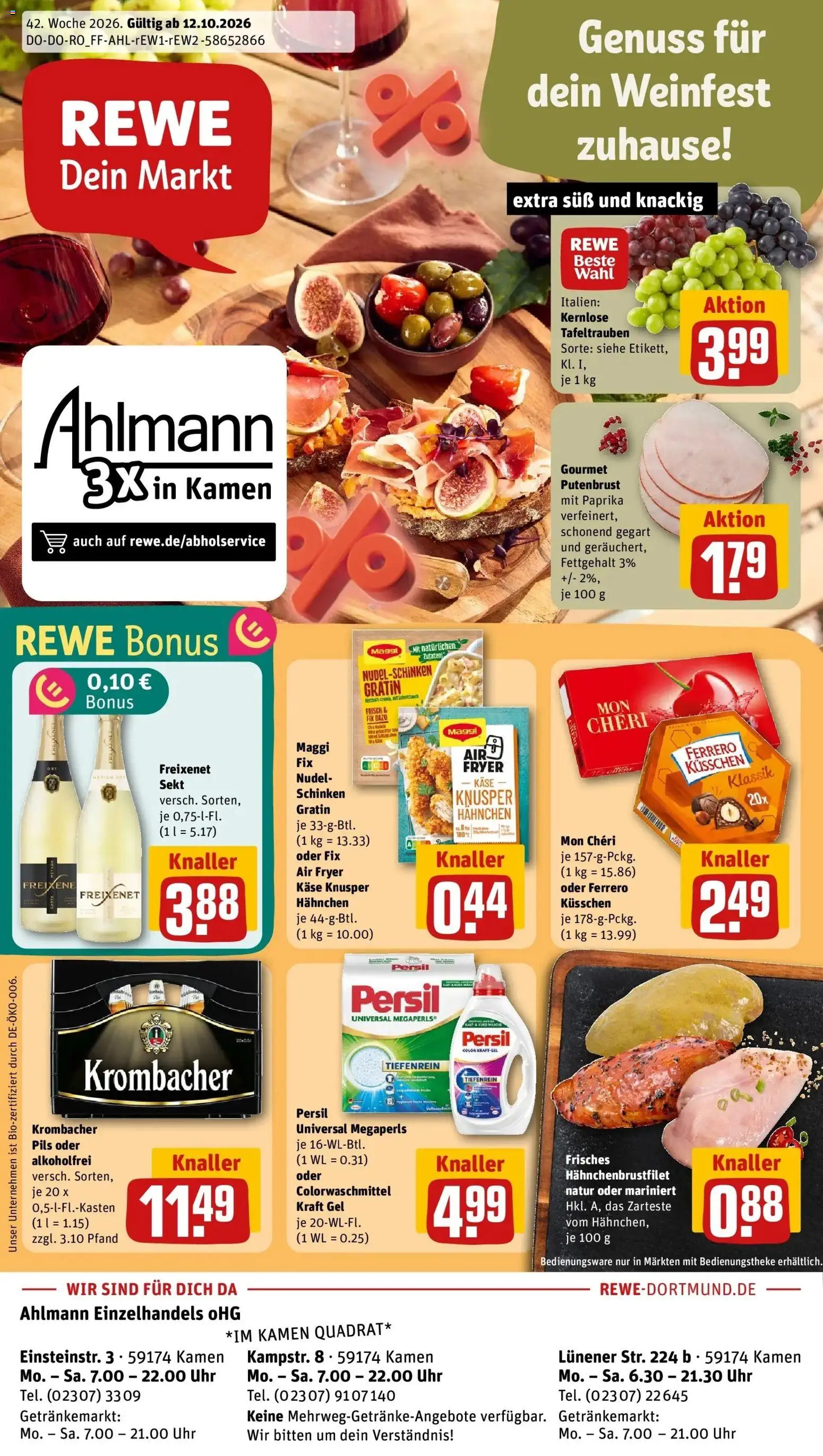 REWE Prospekt ab 12.10.2026 zum Blättern » Angebote | Seite: 1 | Produkte: Putenbrust, Hahnchen, Freixenet, Mon cheri