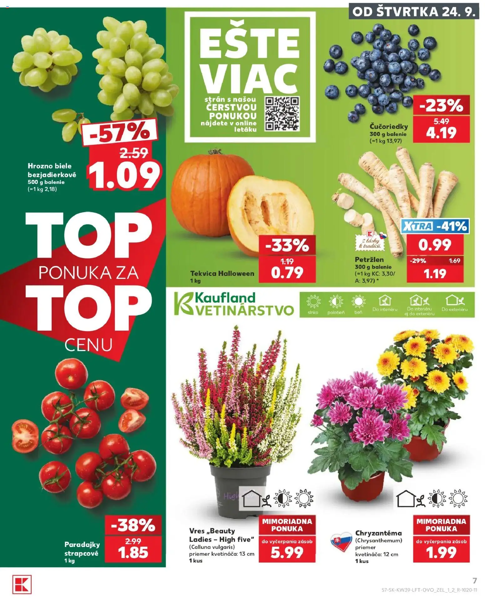 Nové Kaufland akcie – leták je platný od 24.09.2026 | Strana: 7 | Produkty: Paradajky, Čučoriedky, Hrozno, Tekvica