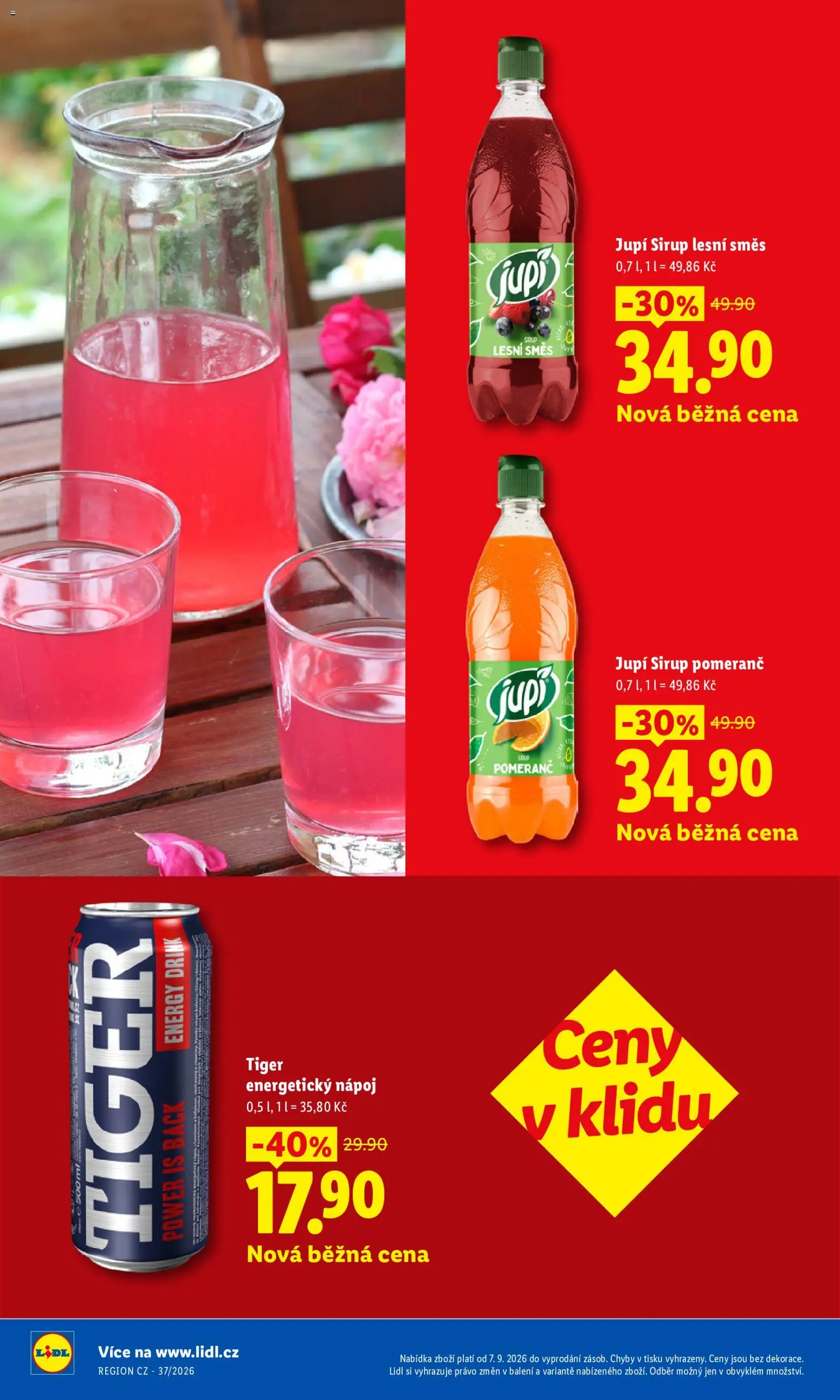 Lidl leták - Pro čistou domácnost máme všechno od 07.09.2026 | Strana: 22 | Produkty: Energetický nápoj Tiger, Energetický nápoj, Sirup, Energy drink