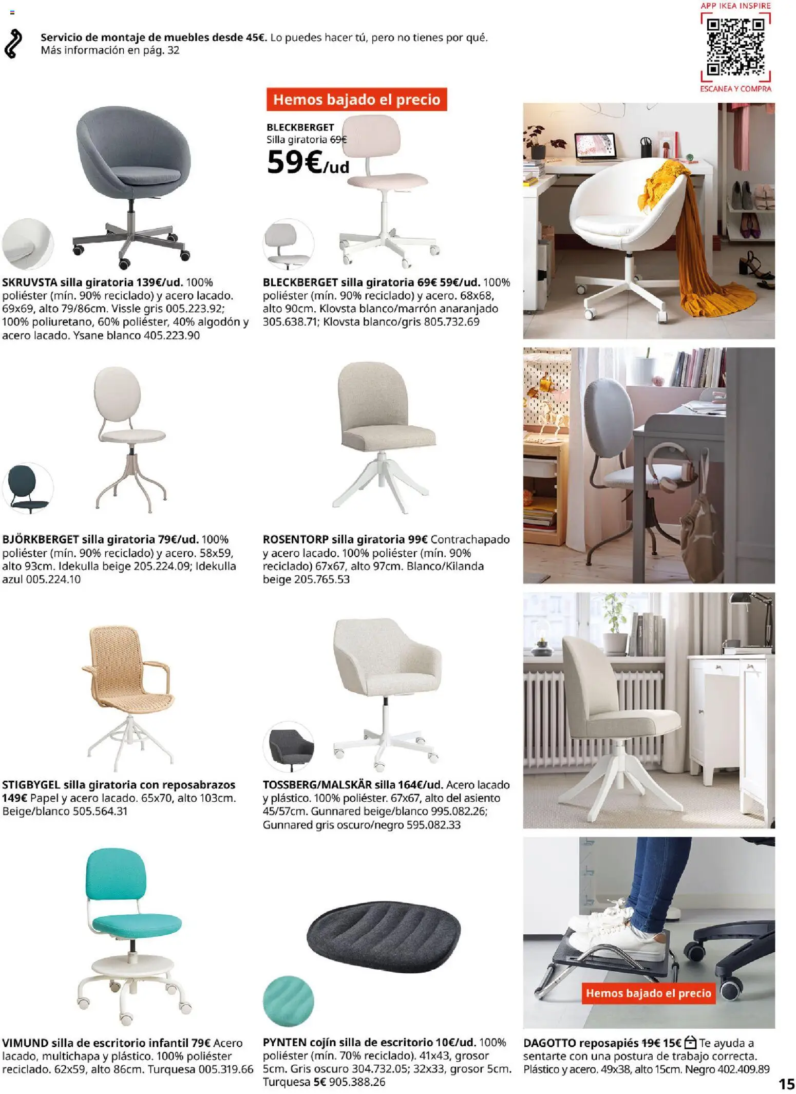 Catálogo IKEA Oficina en casa │ válido desde el 01.02.2026 | Página: 15 | Productos: Té, Cojín, Silla de escritorio, Silla