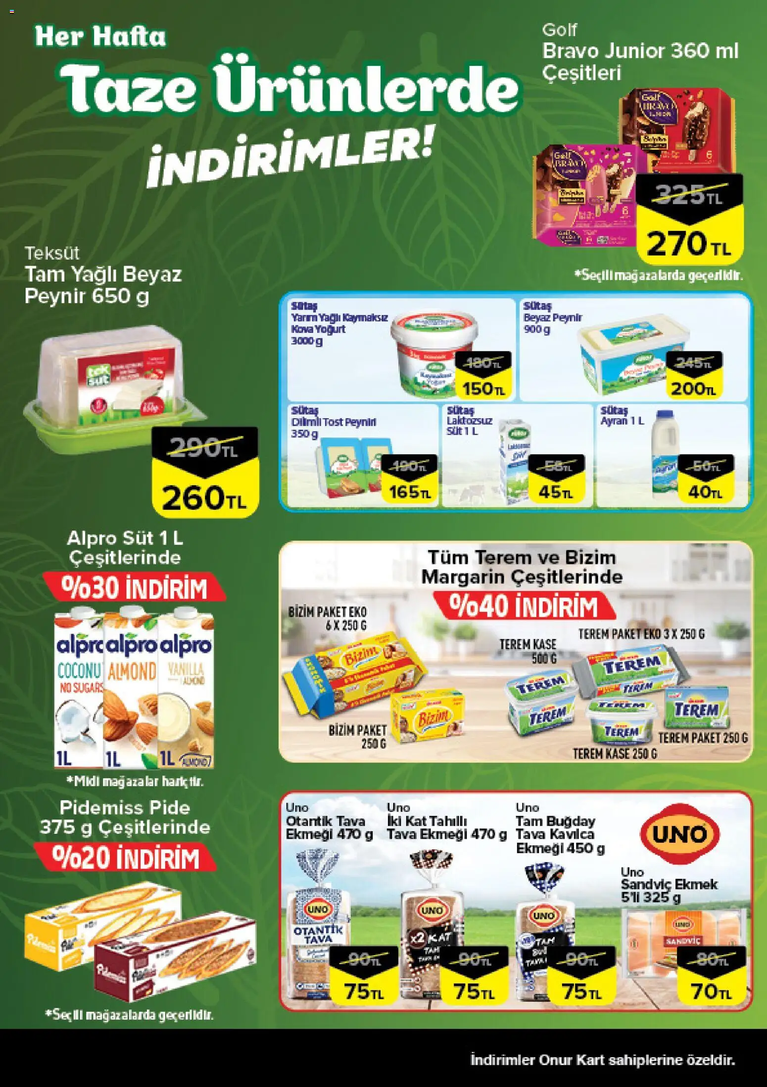 Onur Market - Taze Ürünlerde İndirimler - Bursa - 16.04.2026 tarihinden itibaren geçerlidir | Sayfa: 3 | Ürünler: Kaşe, Süt, Yoğurt, Ekmek