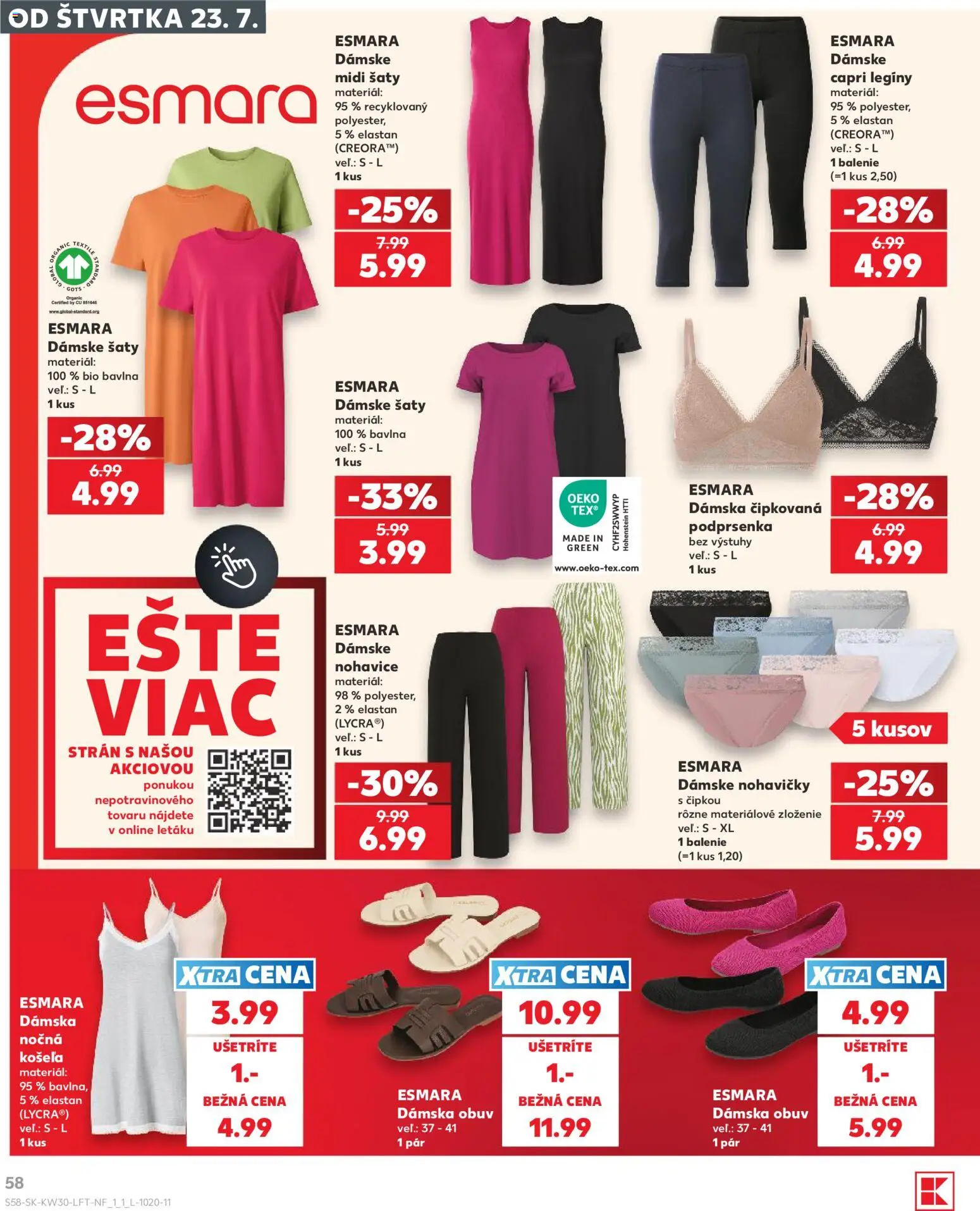 Nové Kaufland akcie – leták je platný od 23.07.2026 | Strana: 58 | Produkty: Šaty, Košeľa, Nohavičky, Legíny