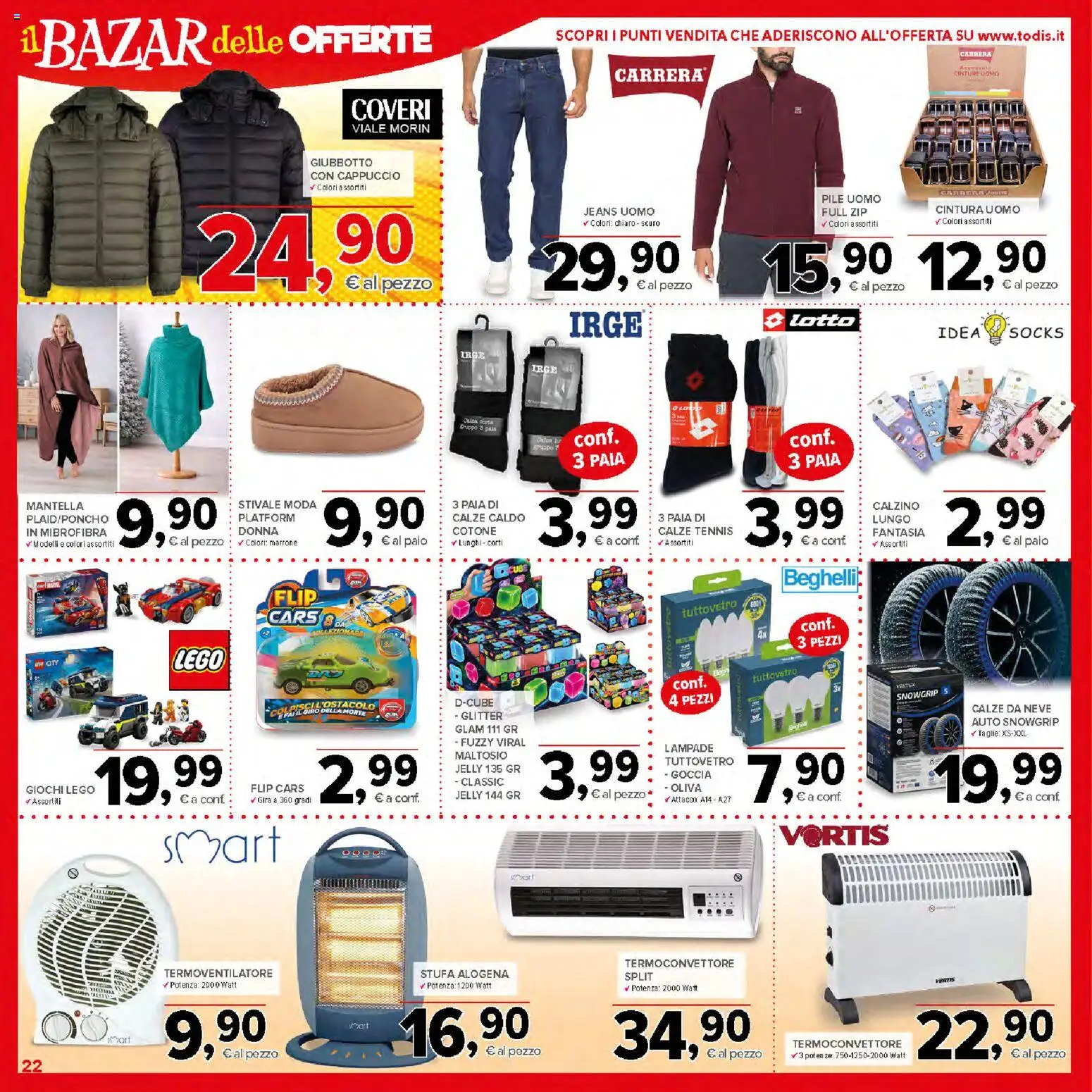 Volantino Todis del 29/10/2026 | Pagina: 22 | Prodotti: Pile, Stufa, Cintura, LEGO