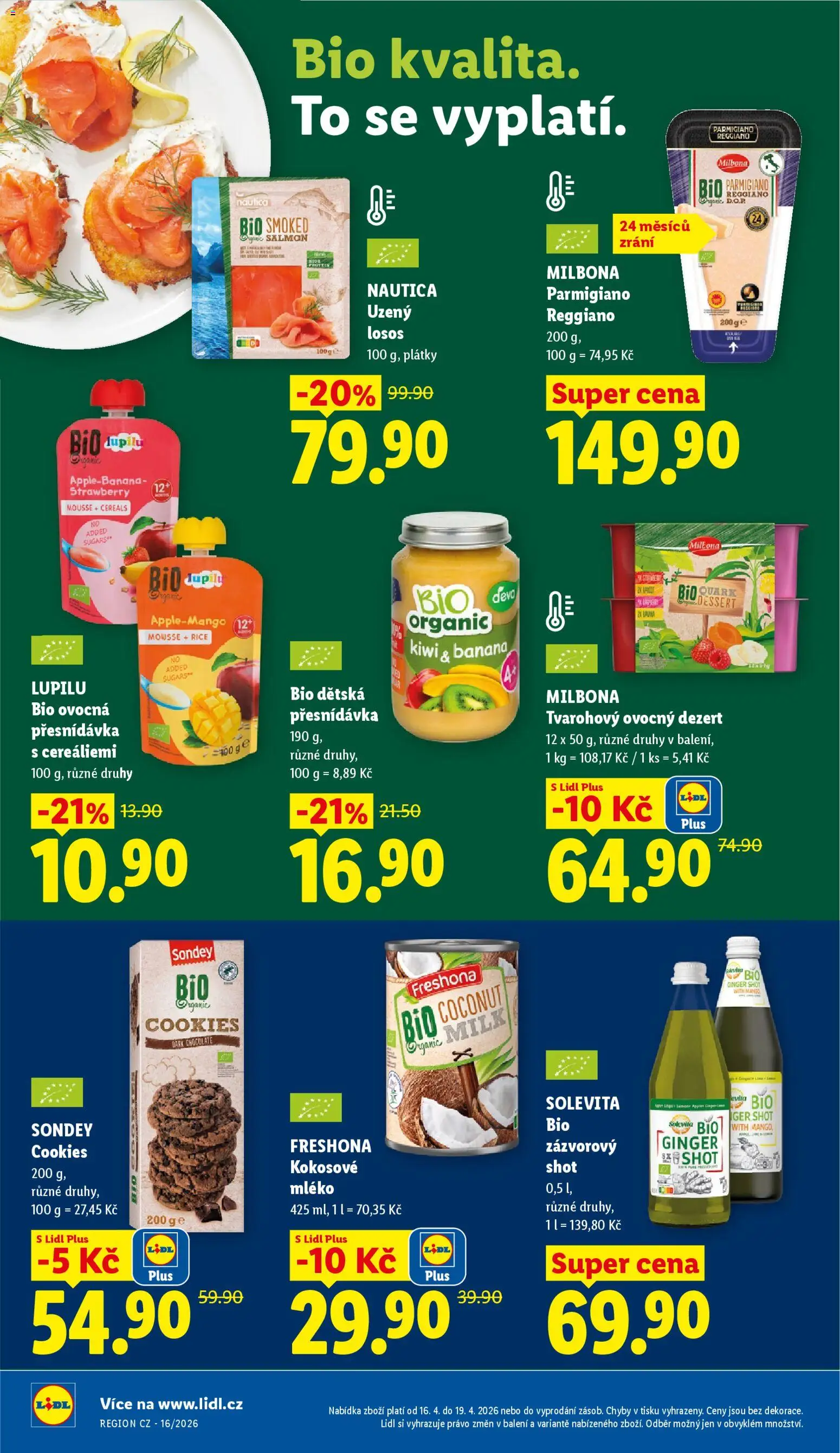 Lidl leták od 16.04.2026 | Strana: 16 | Produkty: Kokosové mléko, Cookies, Ginger shot, Parmigiano Reggiano