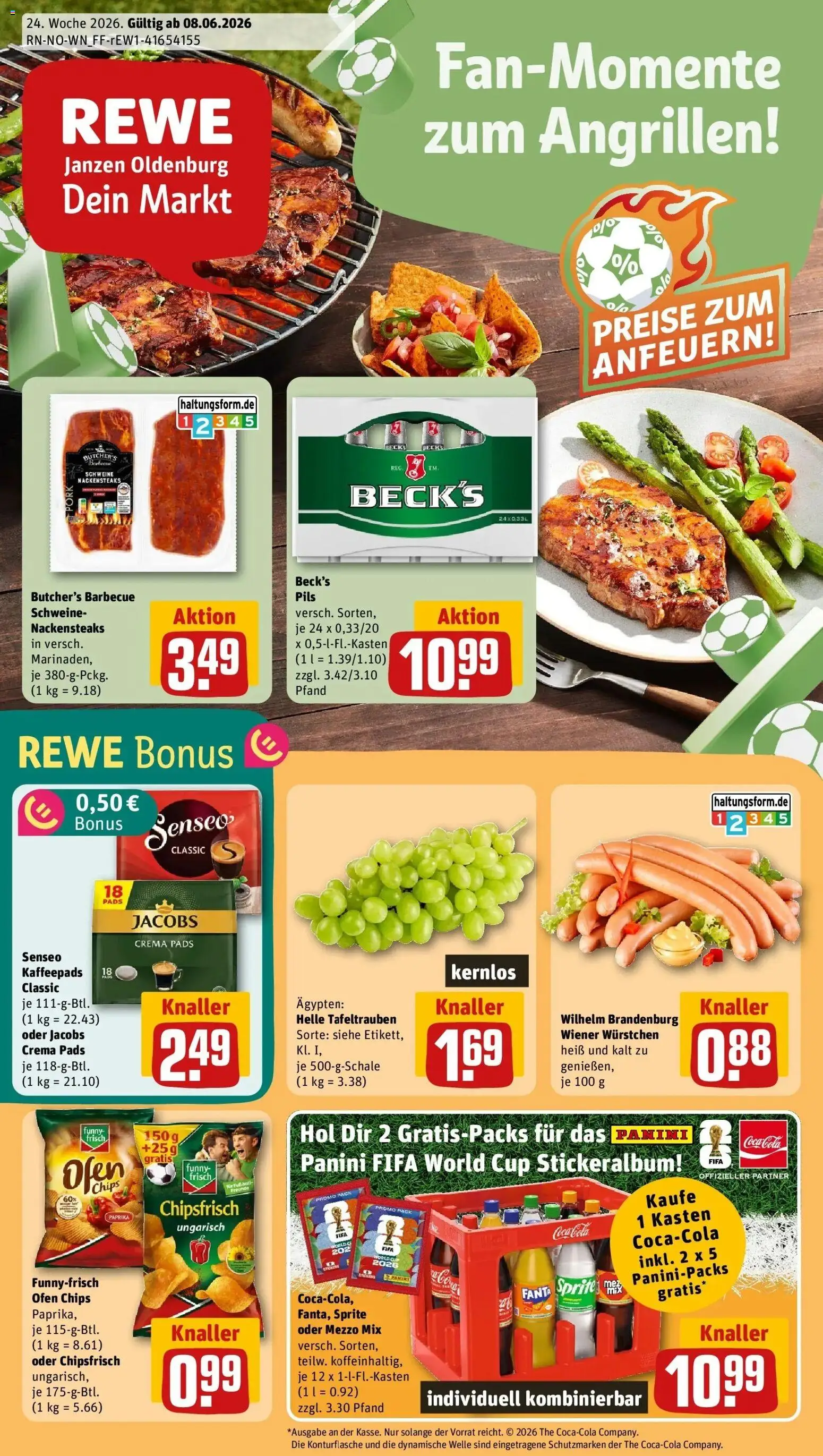 Rewe Prospekt Oldenburg – gültig ab 08.06.2026 | Seite: 1 | Produkte: Kaffeepads, Coca cola, Fanta, Pils