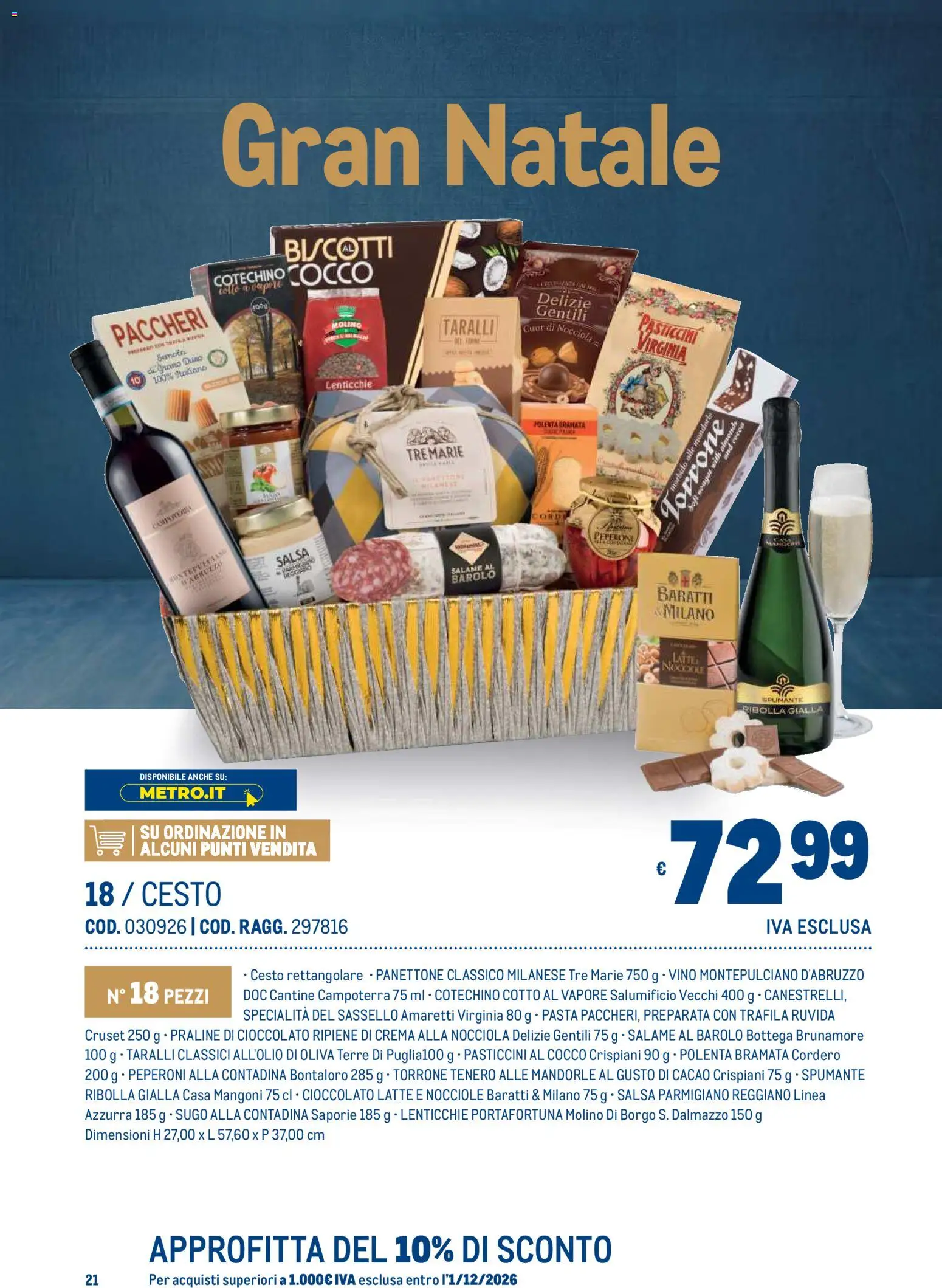 Volantino Metro del 19/10/2026 | Pagina: 21 | Prodotti: Pasta, Panettone, Spumante, Cocco