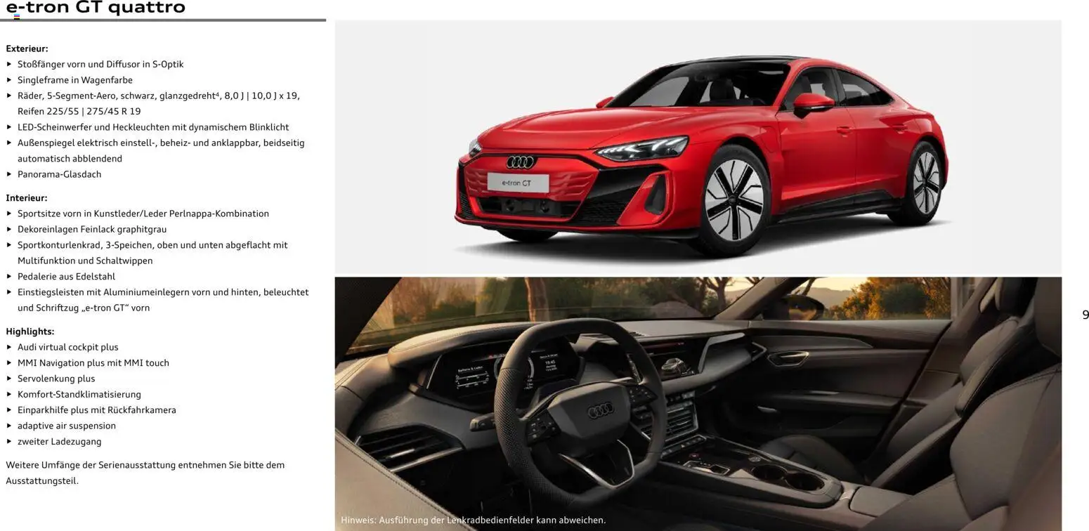 Audi e-tron GT – gültig ab 28.10.2025 | Seite: 9 | Produkte: Navigation