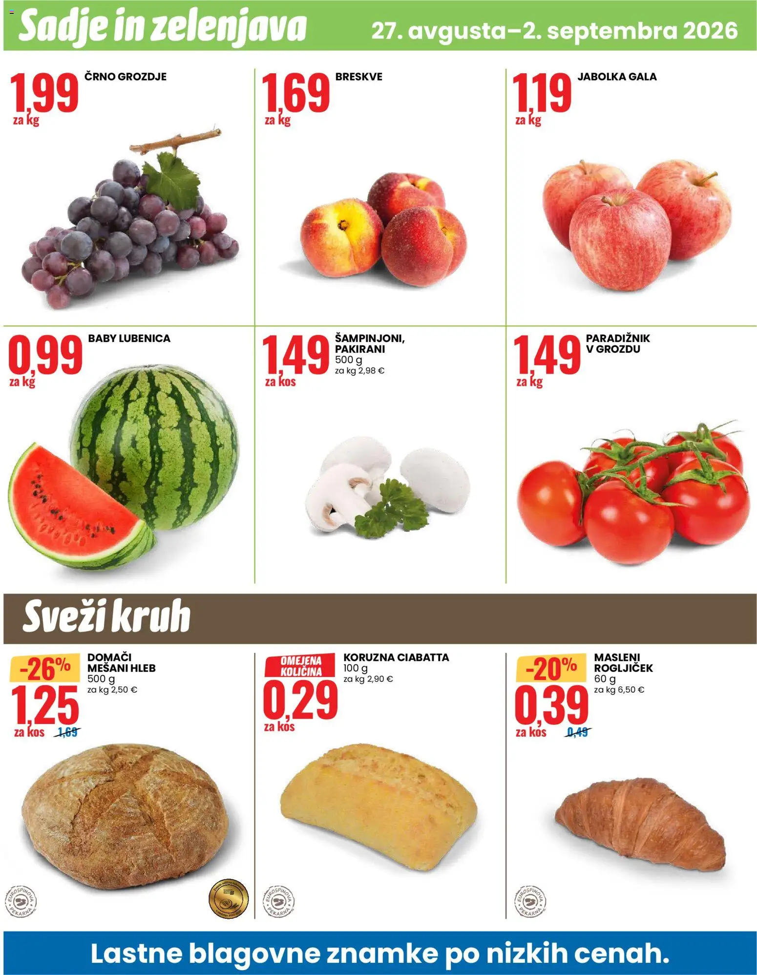 Novi Eurospin katalog ponudbe – veljaven od 27.08.2026 | Stran: 12 | Izdelki: Lubenica, Grozdje, Kos, Ciabatta