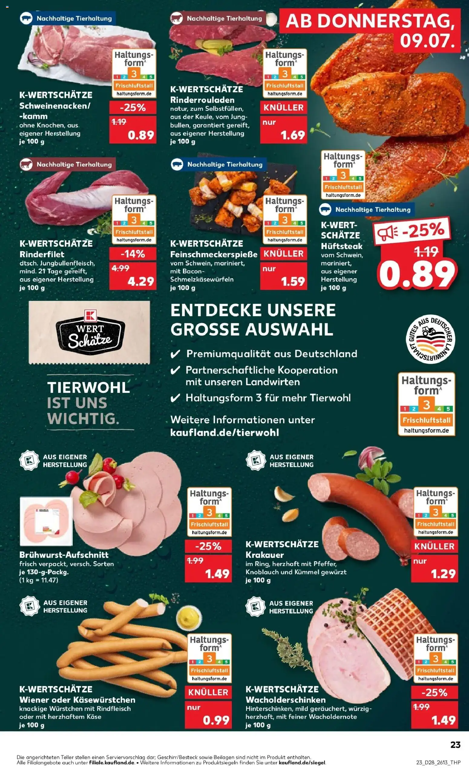 Kaufland Prospekt Bremen – gültig ab 09.07.2026 | Seite: 23 | Produkte: Rinderrouladen, Käse, Knoblauch, Rindfleisch