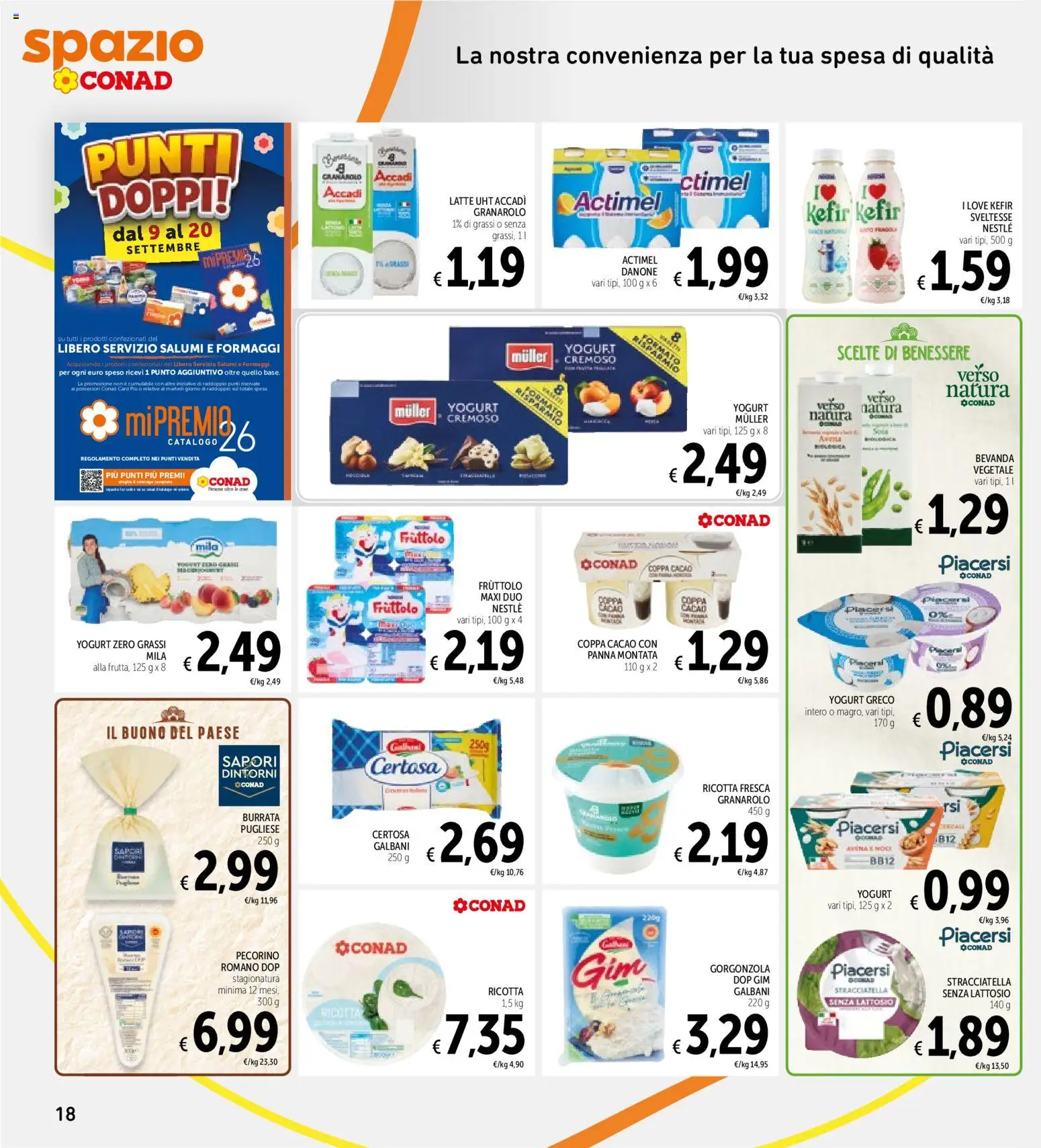 Volantino Spazio Conad del 04/09/2026 | Pagina: 18 | Prodotti: Yogurt greco, Yogurt, Latte, Stracciatella