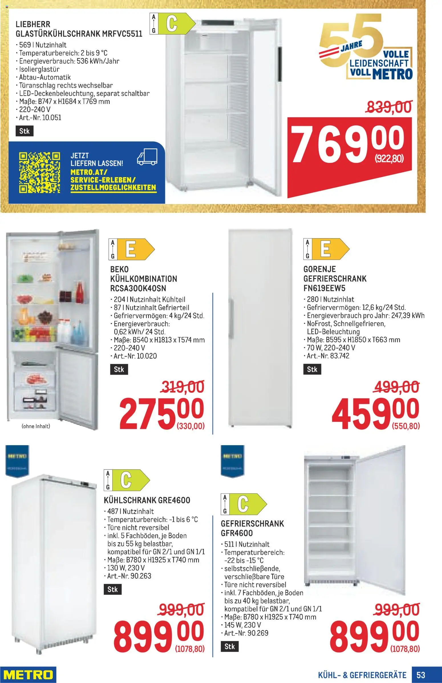 Metro angebote Profi gültig ab 15.10.2026 | Seite: 53 | Produkte: Kühlschrank, Gefrierschrank