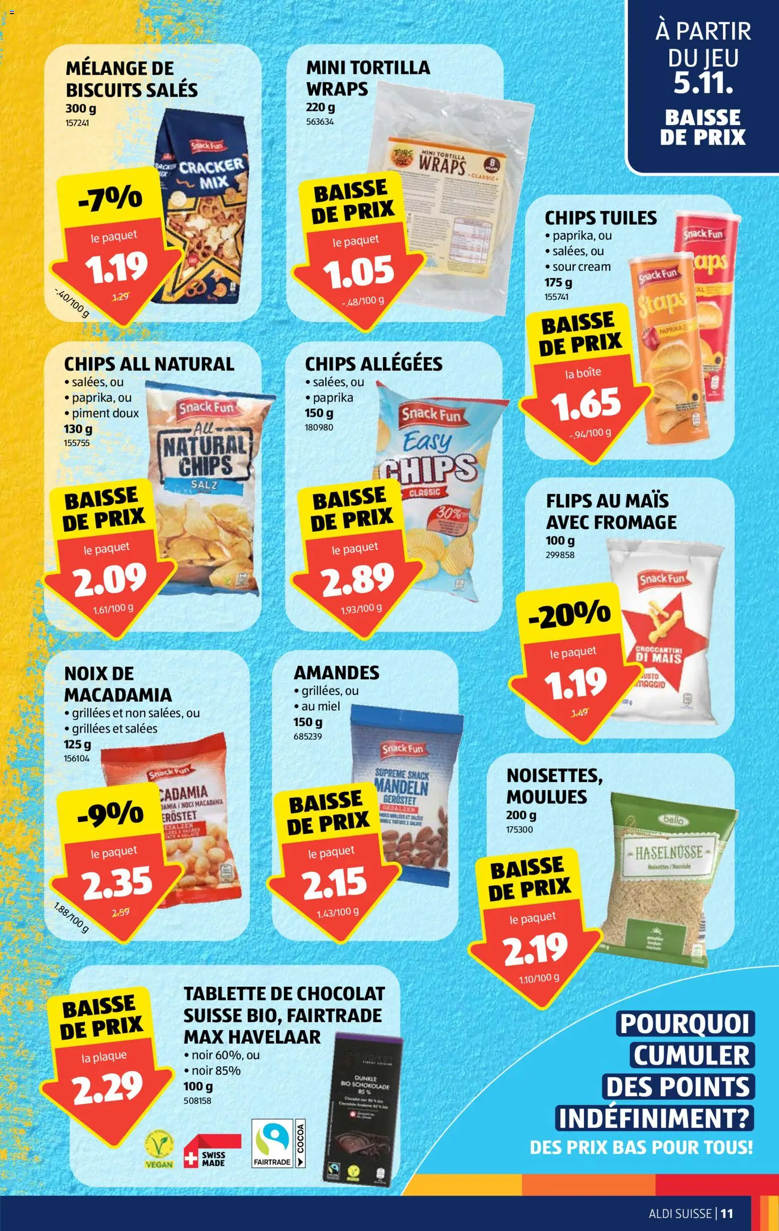 Aldi aktionen FR – gültig ab 05.11.2026 | Seite: 11 | Produkte: Snacks, Paprika, Chips, Salz